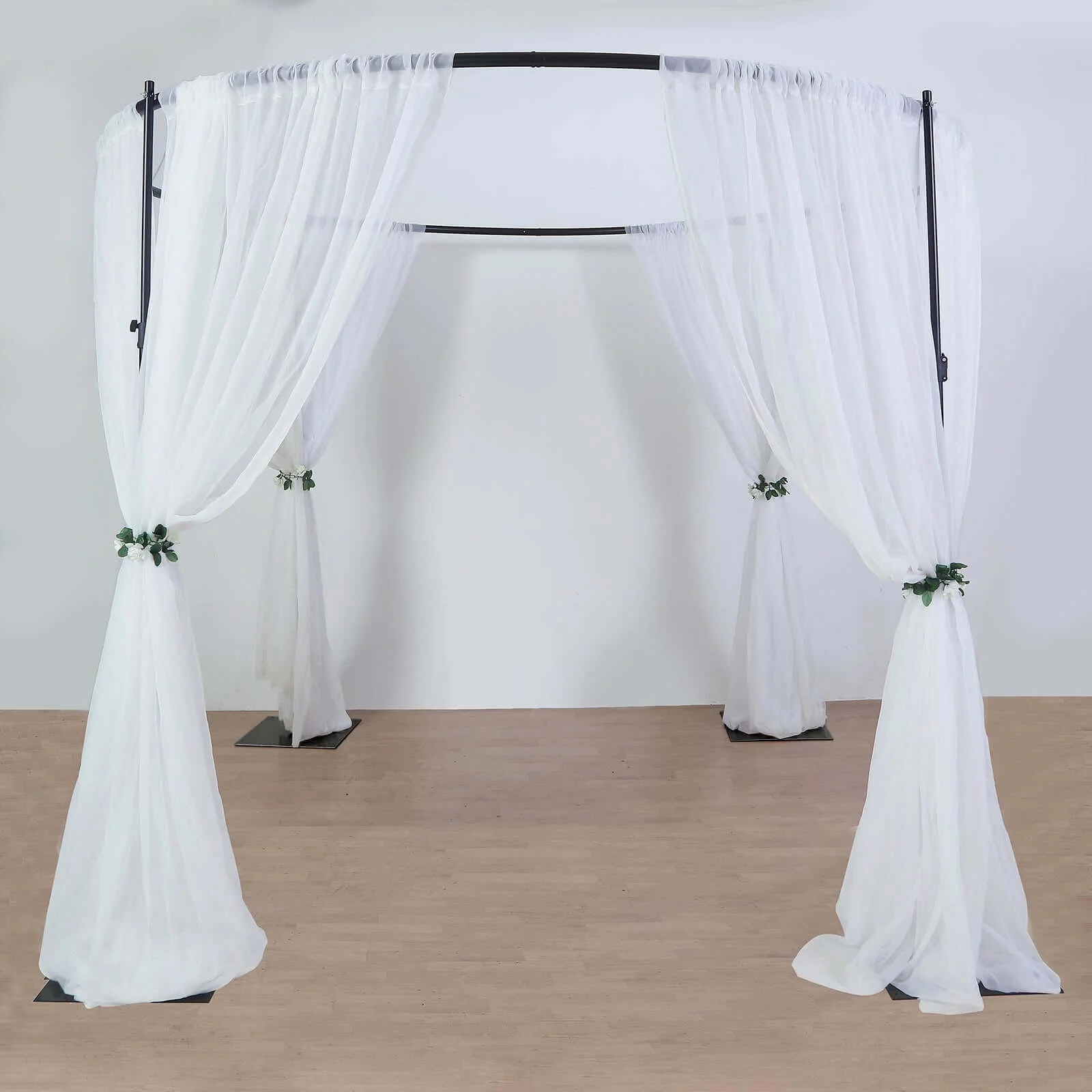 Adjustable 4-Post Circular Black Metal Wedding Event Arch Stand, Round Backdrop Canopy Frame Chuppah 10ft - Image 9