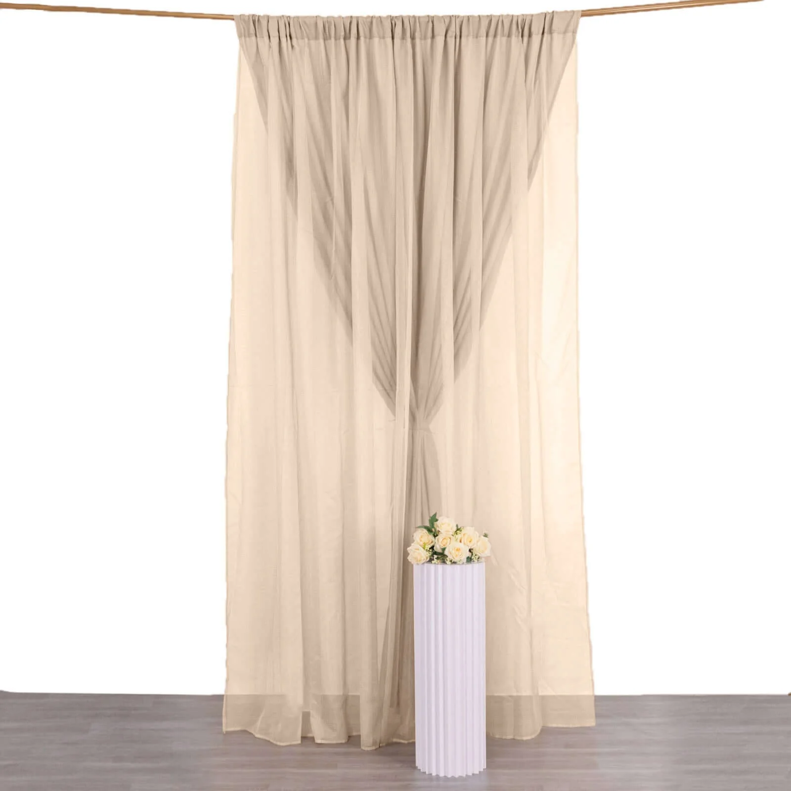 Nude Chiffon Polyester Backdrop Drape Curtain, Dual Layer Event Divider Panel with Rod Pockets - 10ftx10ft - Image 2