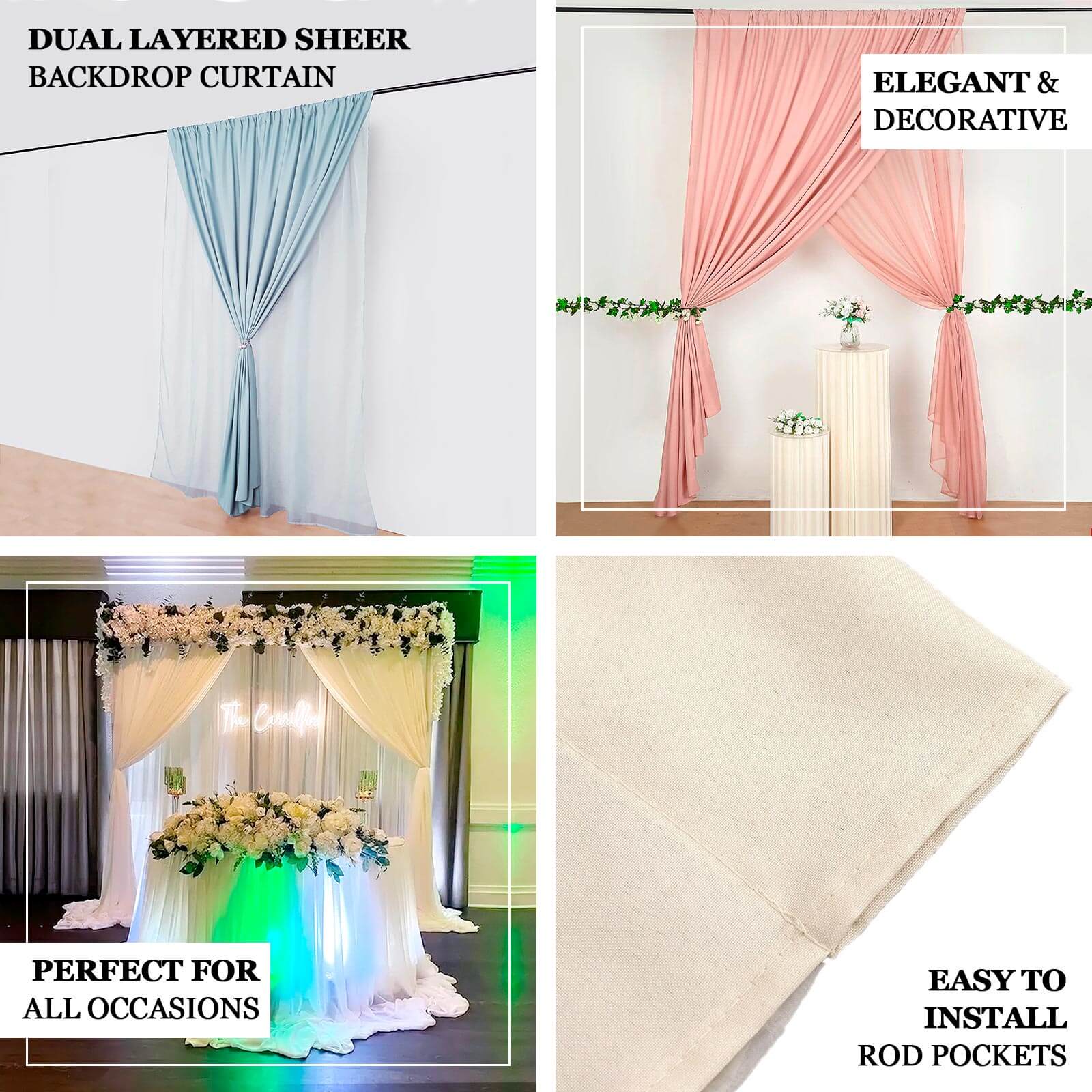 Nude Chiffon Polyester Backdrop Drape Curtain, Dual Layer Event Divider Panel with Rod Pockets - 10ftx10ft - Image 4