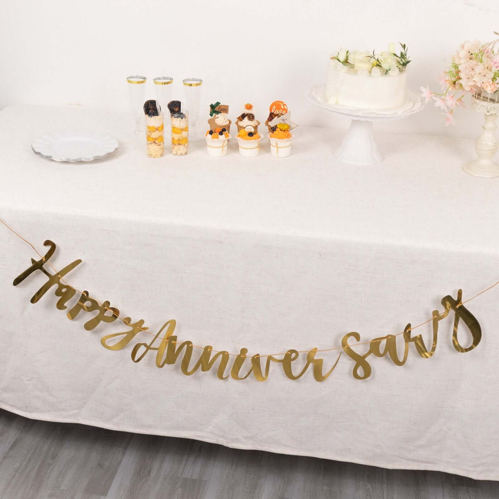 Pre-Strung Metallic Gold Foil "Happy Anniversary" Banner, Party Photo Backdrop Hanging Garland 250 GSM 10ft - Image 8