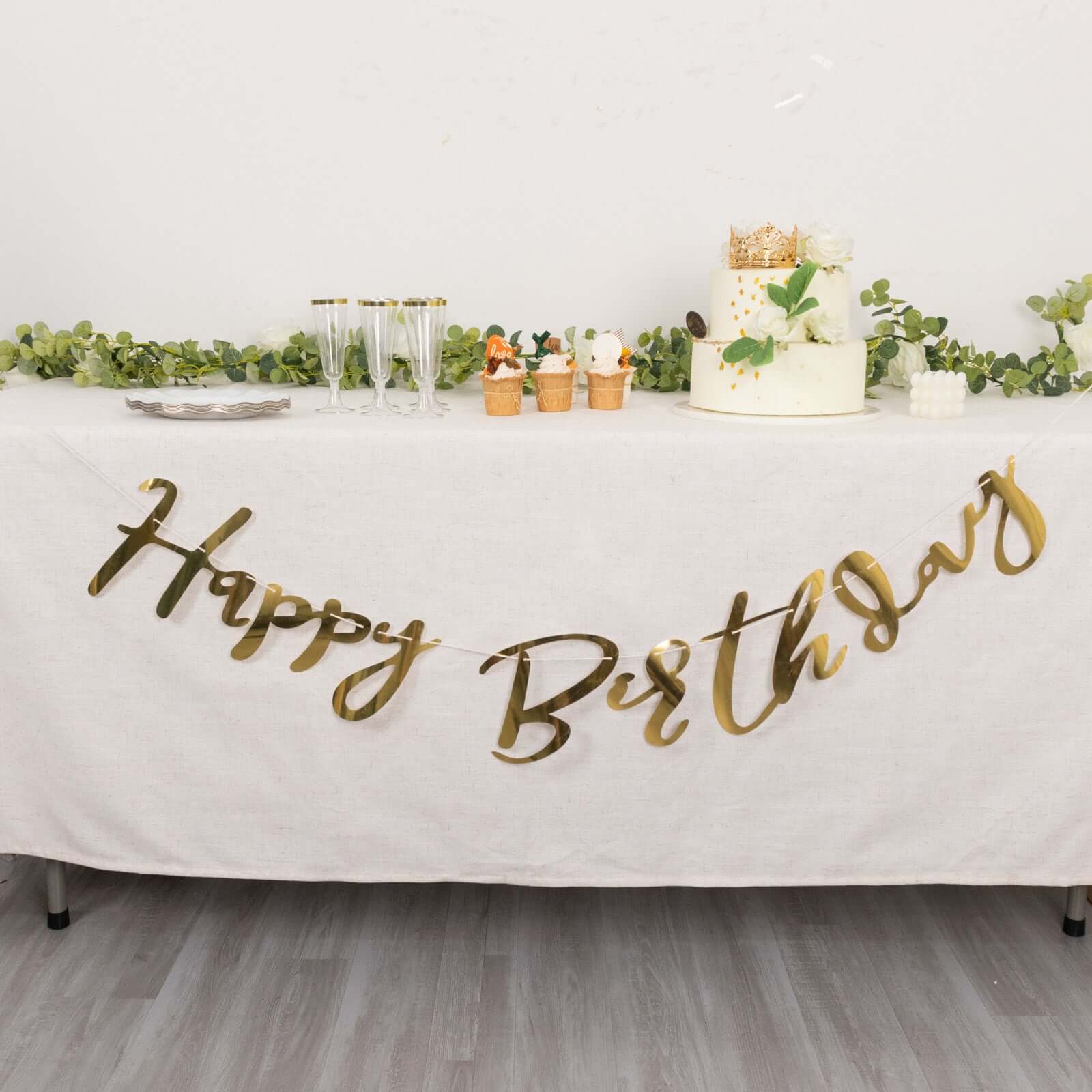Pre-Strung Metallic Gold Foil "Happy Birthday" Banner, Party Photo Backdrop Hanging Garland 250 GSM 10ft - Image 10