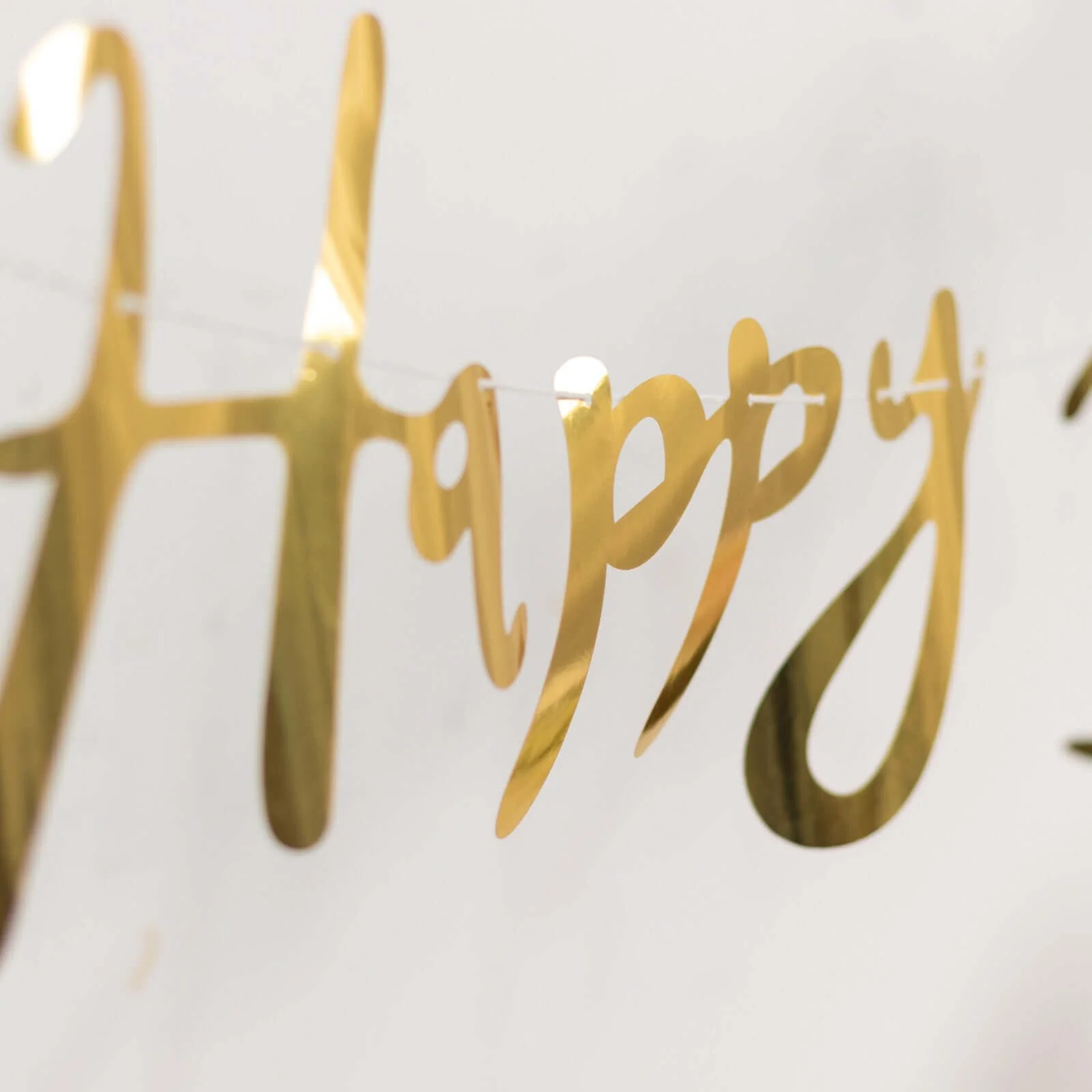 Pre-Strung Metallic Gold Foil "Happy Birthday" Banner, Party Photo Backdrop Hanging Garland 250 GSM 10ft - Image 12