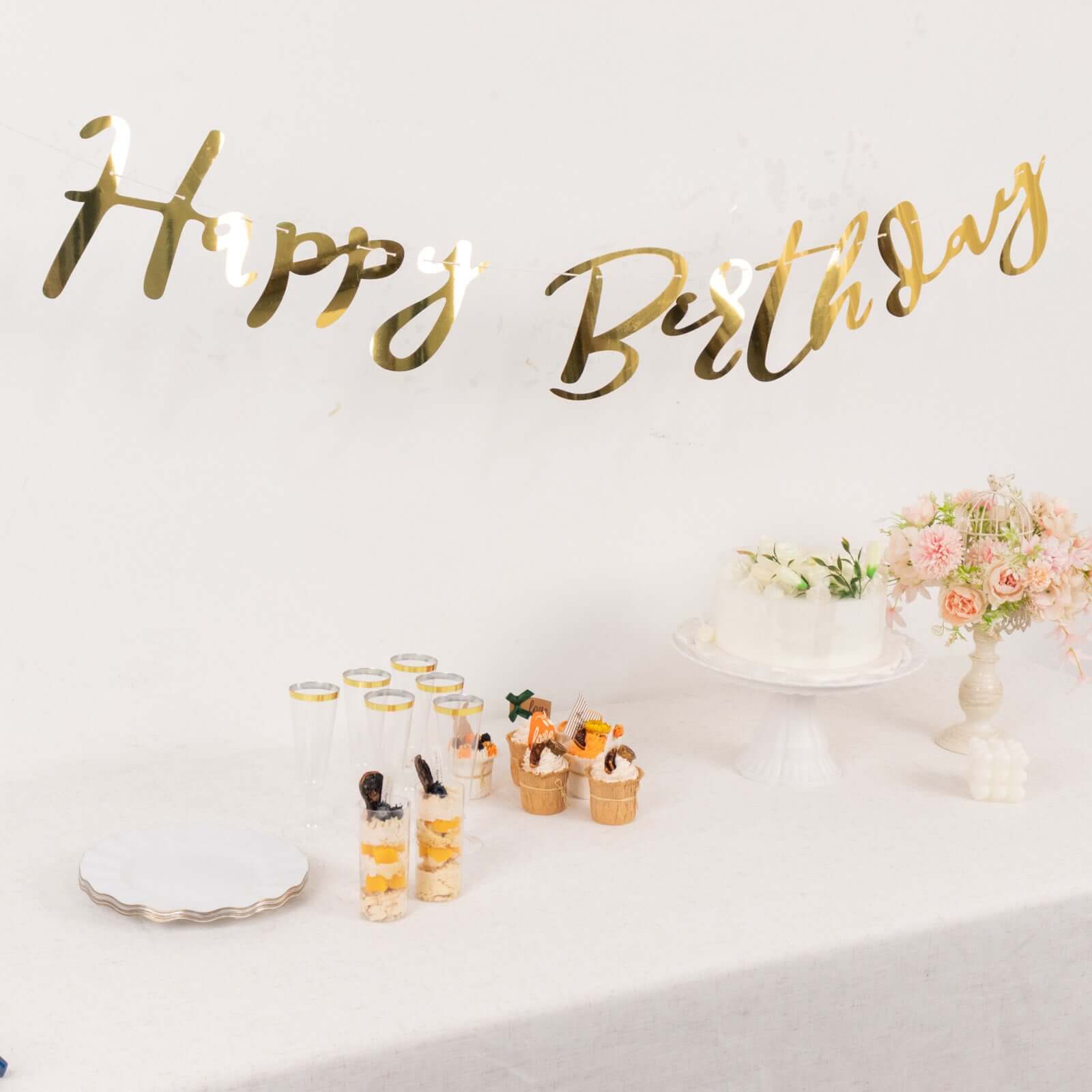 Pre-Strung Metallic Gold Foil "Happy Birthday" Banner, Party Photo Backdrop Hanging Garland 250 GSM 10ft - Image 8