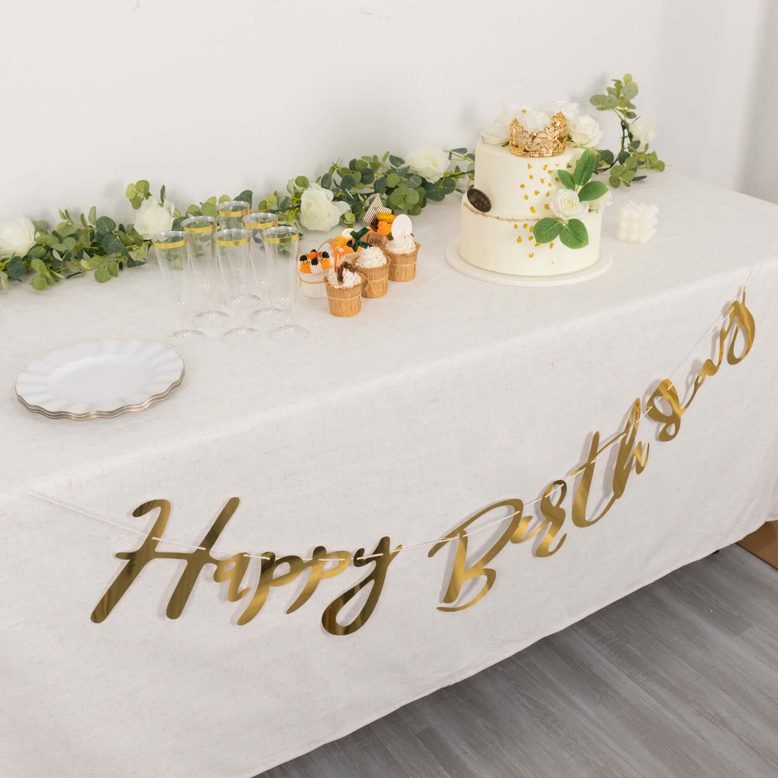 Pre-Strung Metallic Gold Foil "Happy Birthday" Banner, Party Photo Backdrop Hanging Garland 250 GSM 10ft - Image 9