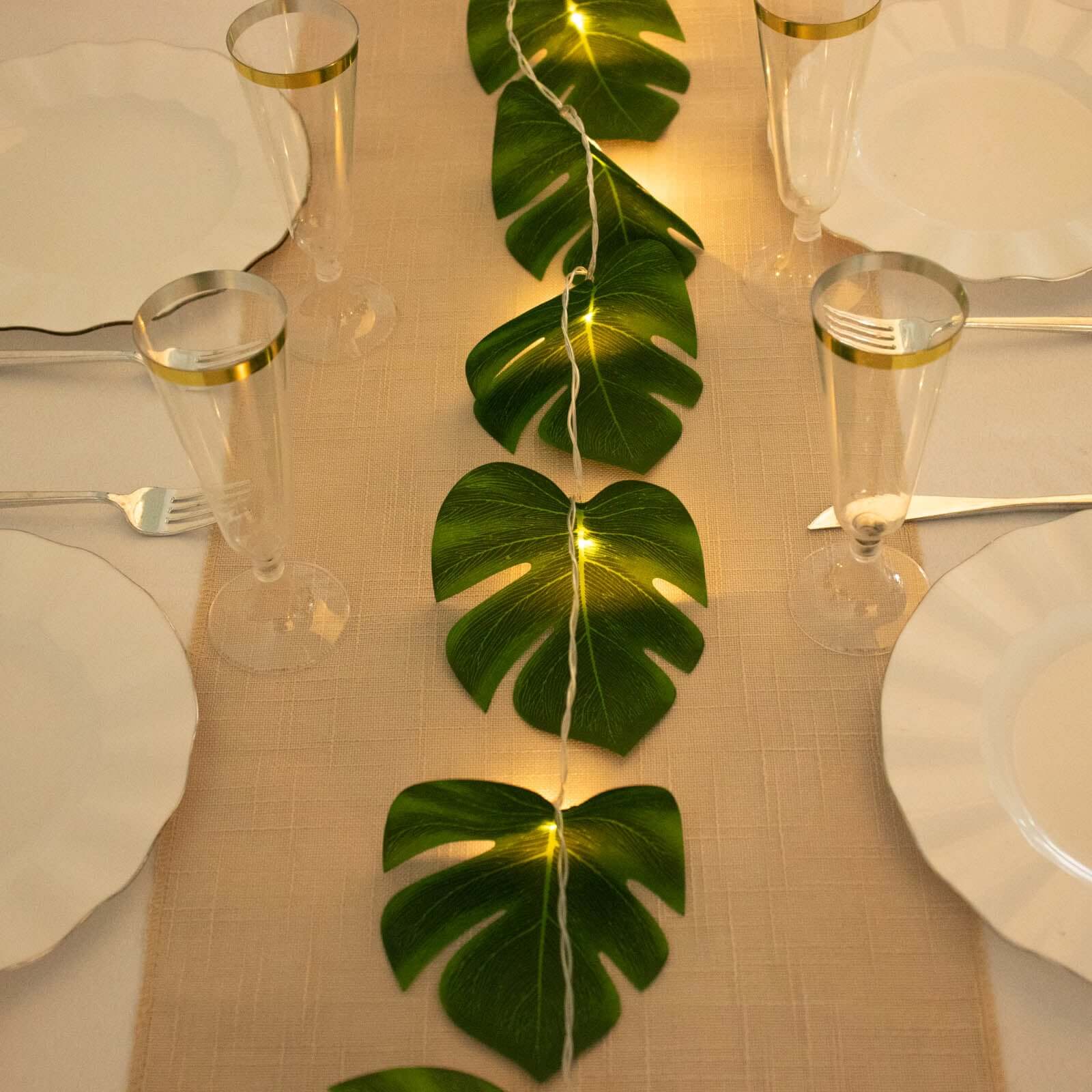 Warm White LED Artificial Monstera Leaf Garland String Lights, Wall Hanging Tropical Palm Leaves Vine 10ft - Image 2
