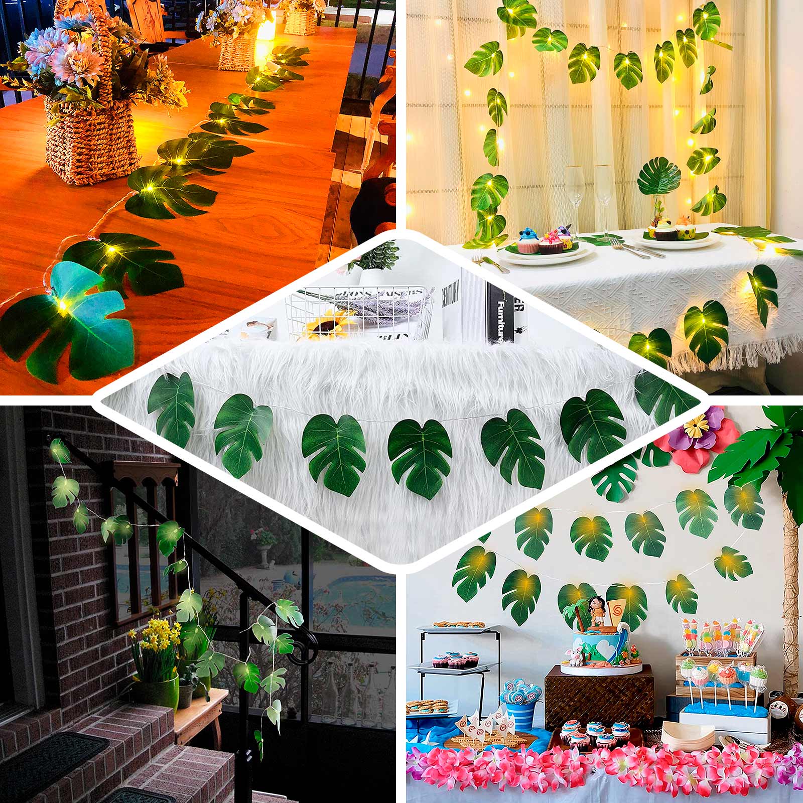 Warm White LED Artificial Monstera Leaf Garland String Lights, Wall Hanging Tropical Palm Leaves Vine 10ft - Image 5