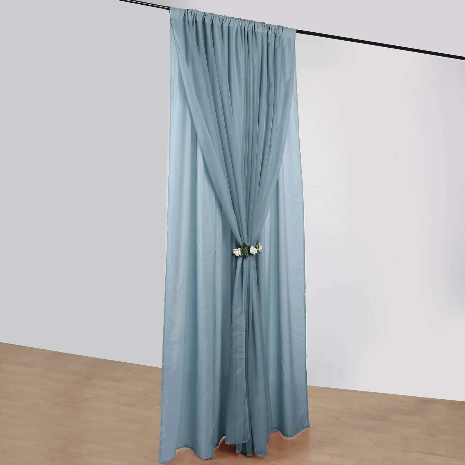 Dusty Blue Chiffon Polyester Backdrop Drape Curtain, Dual Layer Event Divider Panel with Rod Pockets - 10ftx10ft - Image 2