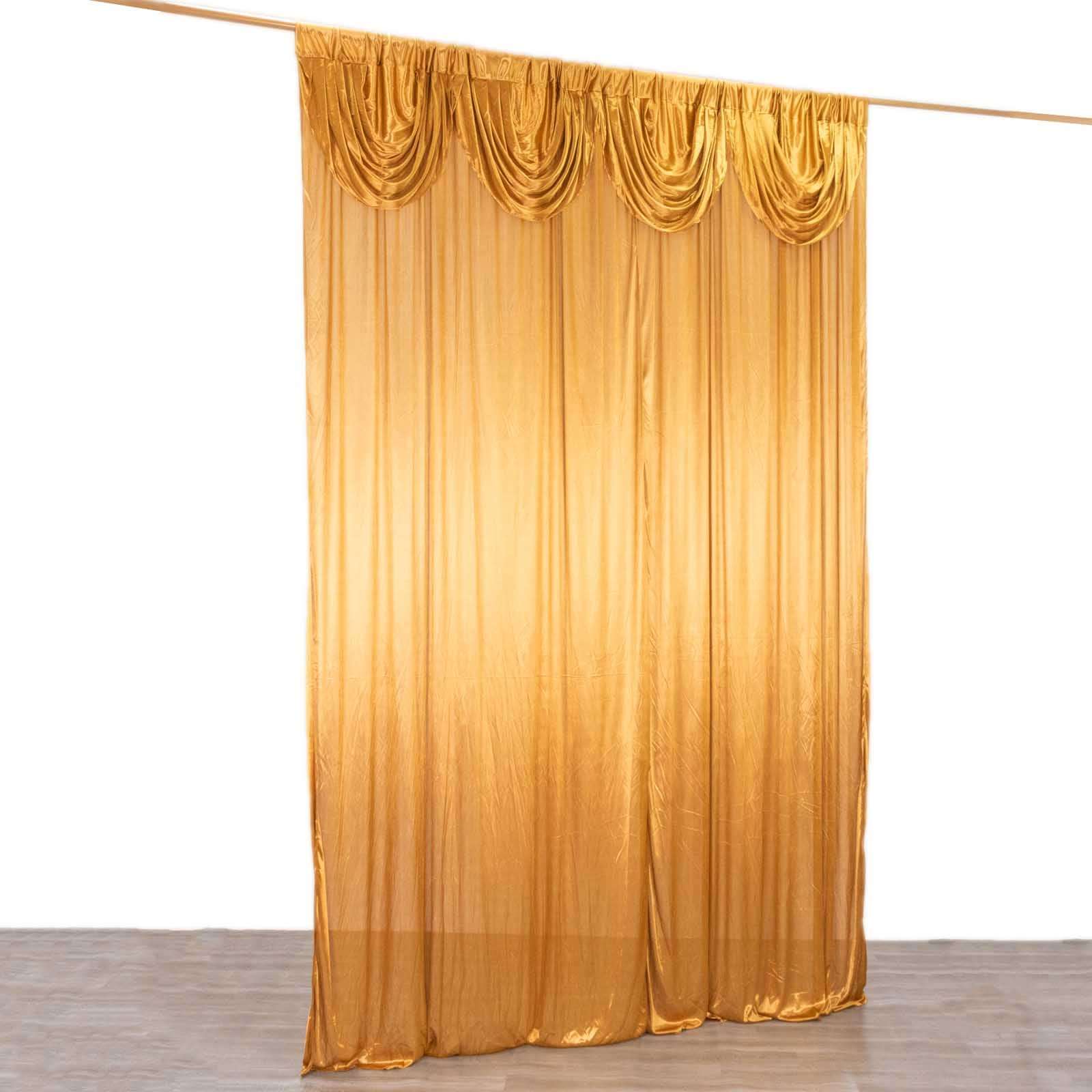 Gold Double Drape Pleated Satin Divider Backdrop Curtain Panel, Glossy Photo Booth Event Drapes - 10ftx10ft - Image 2