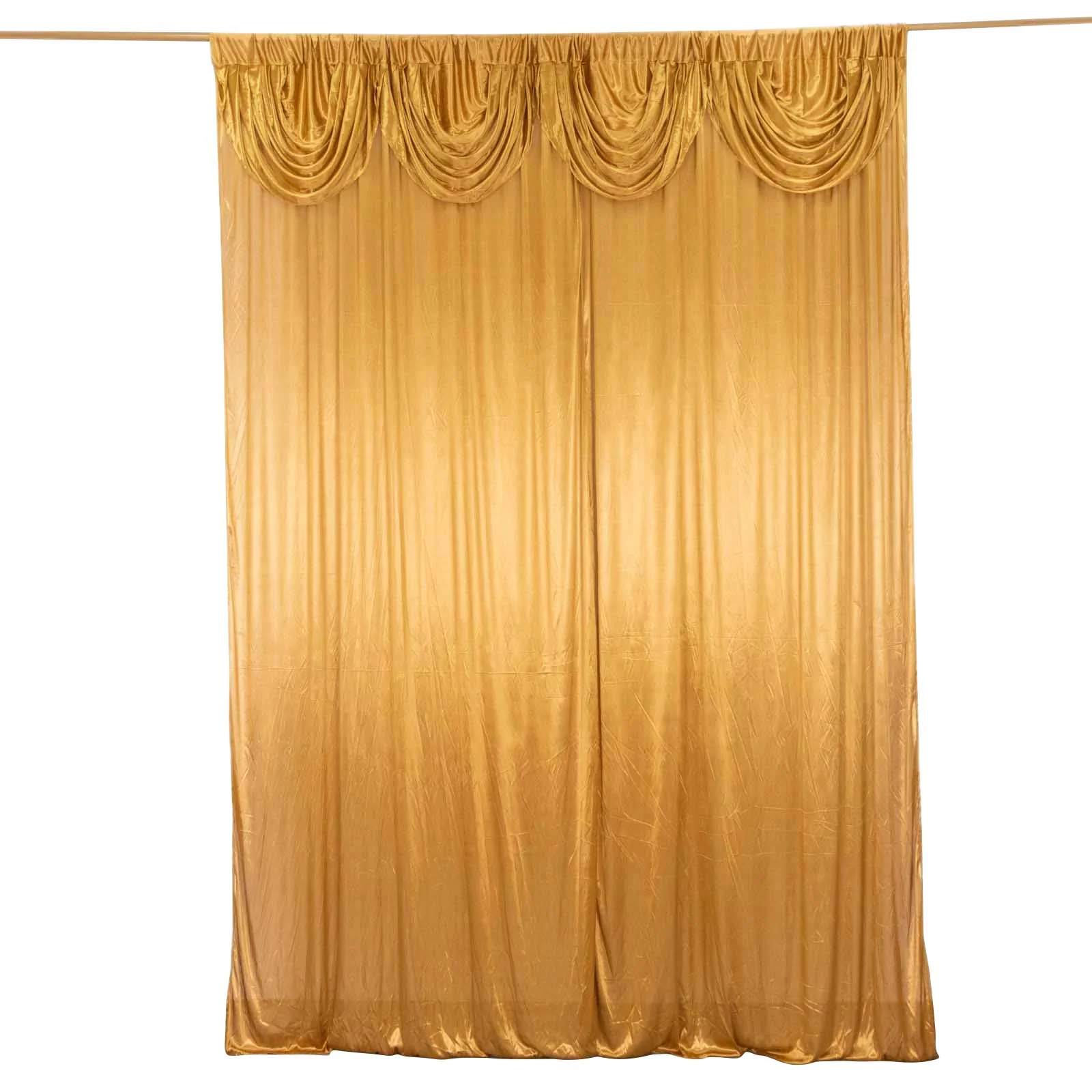 Gold Double Drape Pleated Satin Divider Backdrop Curtain Panel, Glossy Photo Booth Event Drapes - 10ftx10ft - Image 3