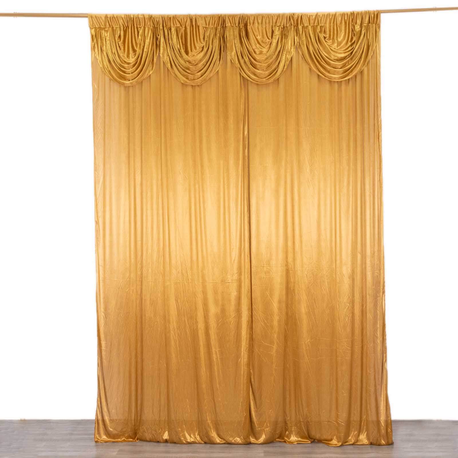 Gold Double Drape Pleated Satin Divider Backdrop Curtain Panel, Glossy Photo Booth Event Drapes - 10ftx10ft - Image 4