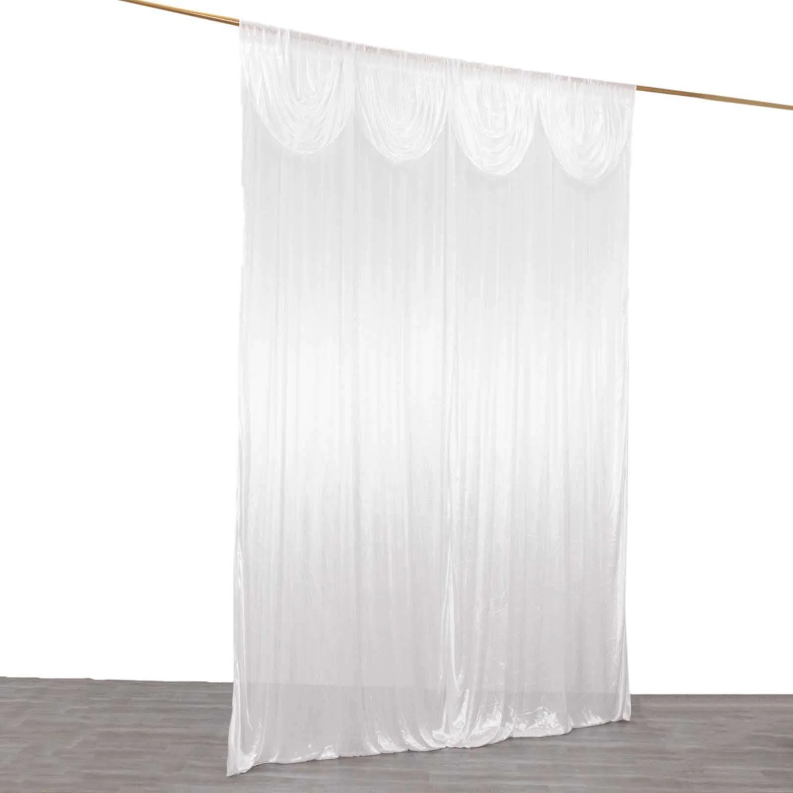 White Double Drape Pleated Satin Divider Backdrop Curtain Panel, Glossy Photo Booth Event Drapes - 10ftx10ft - Image 2