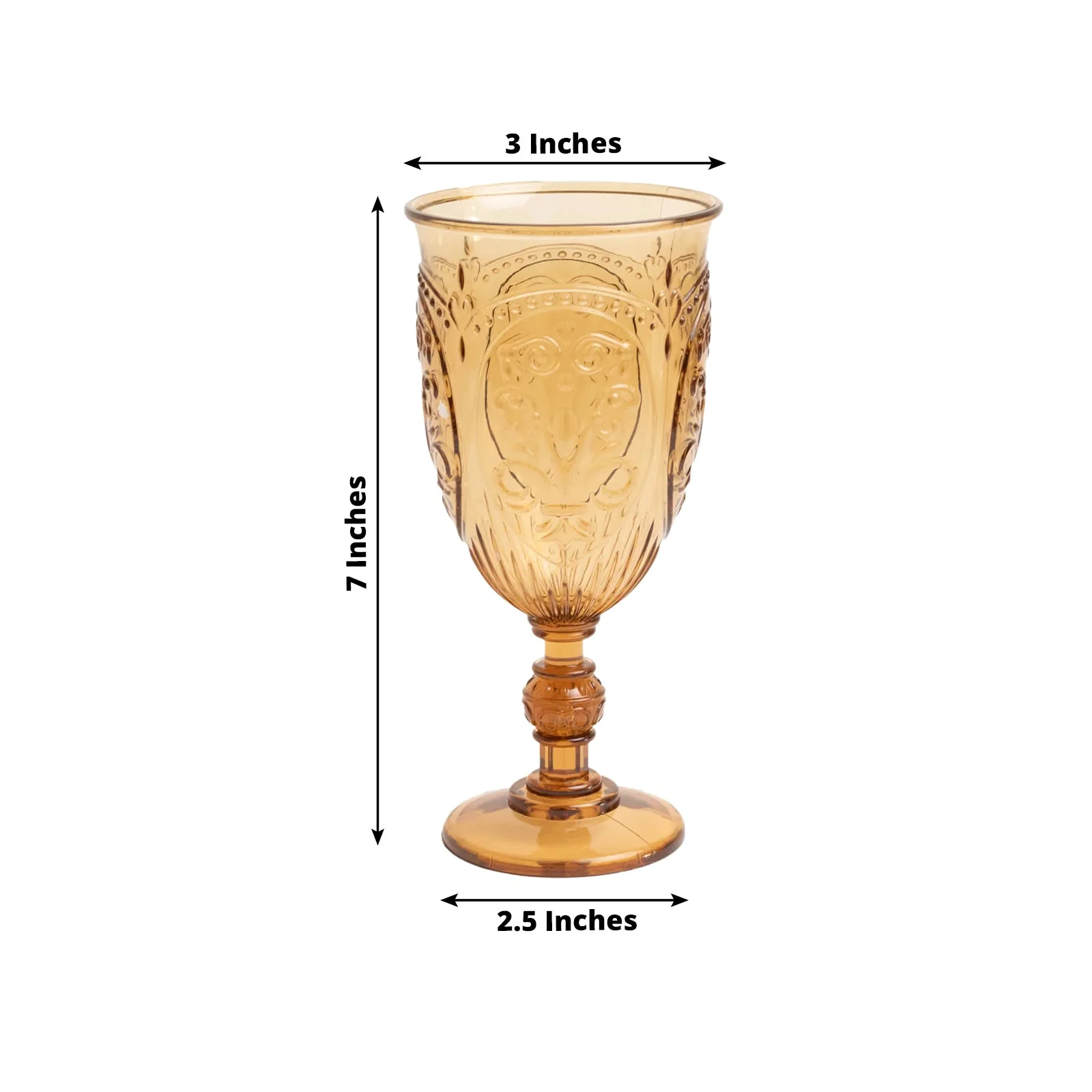 24-Pack Plastic Vintage Goblets – 10oz Amber Gold Retro Embossed Wine Glasses, Elegant Water & Juice Cups - 7" Tall - Image 3