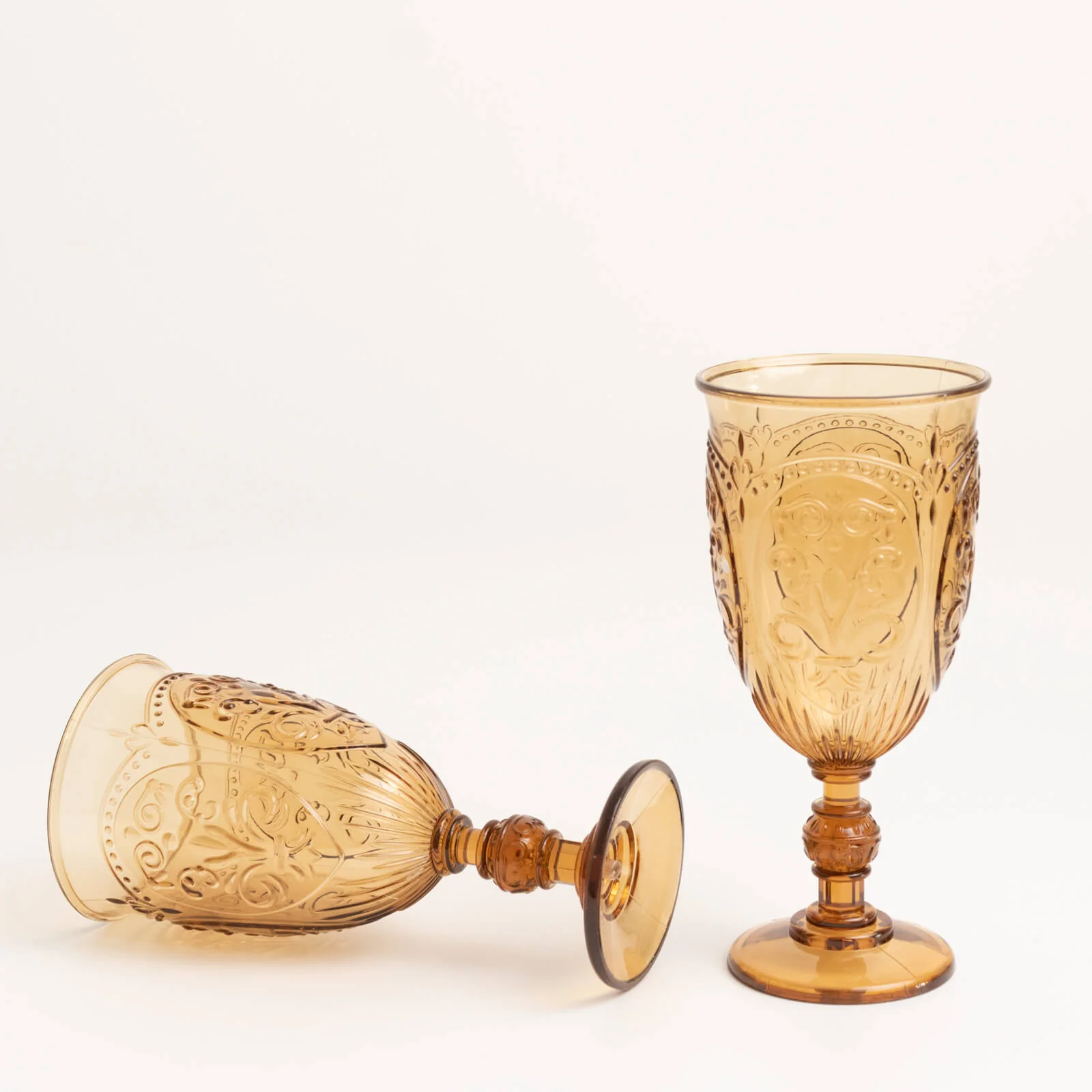 24-Pack Plastic Vintage Goblets – 10oz Amber Gold Retro Embossed Wine Glasses, Elegant Water & Juice Cups - 7" Tall - Image 9