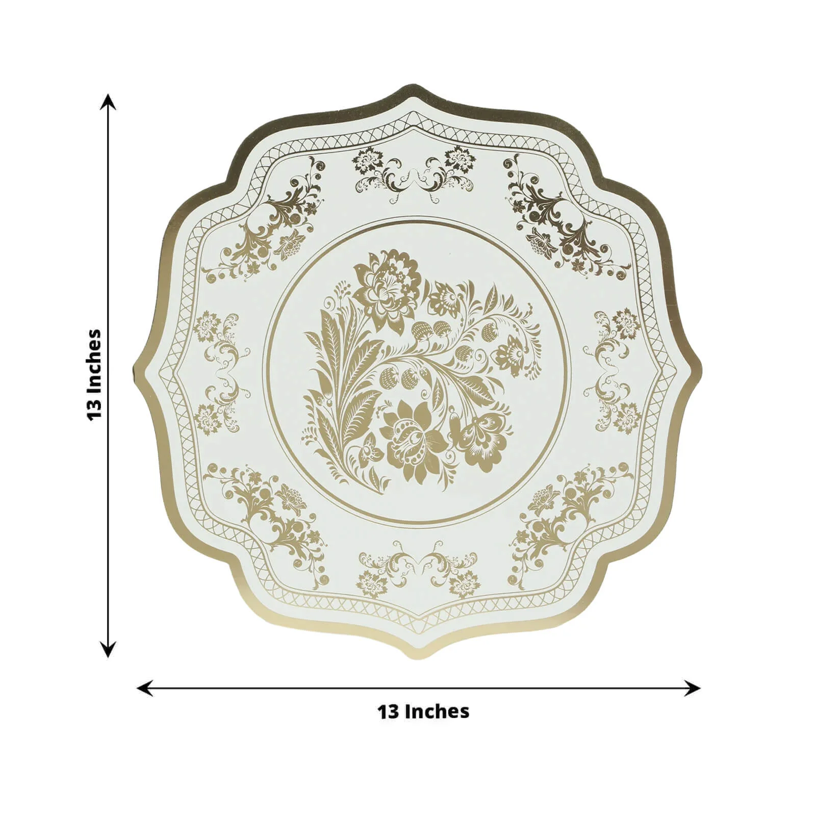 10 Pack Cardboard Paper Placemats with White Gold Damask Floral Pattern, 13" Round Disposable Table Mats with Scalloped Rim - 400 GSM - Image 2