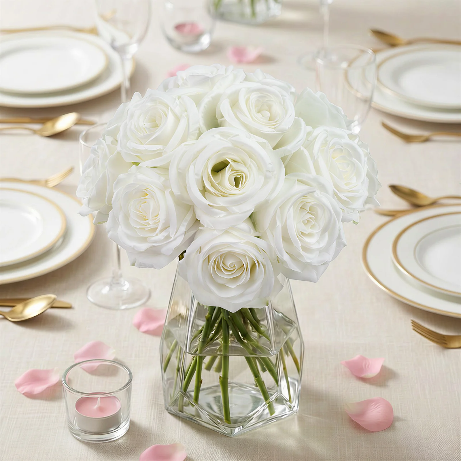 10 Pcs White Silk Roses - Realistic 12" Artificial Flowers for Arrangements & Bouquets