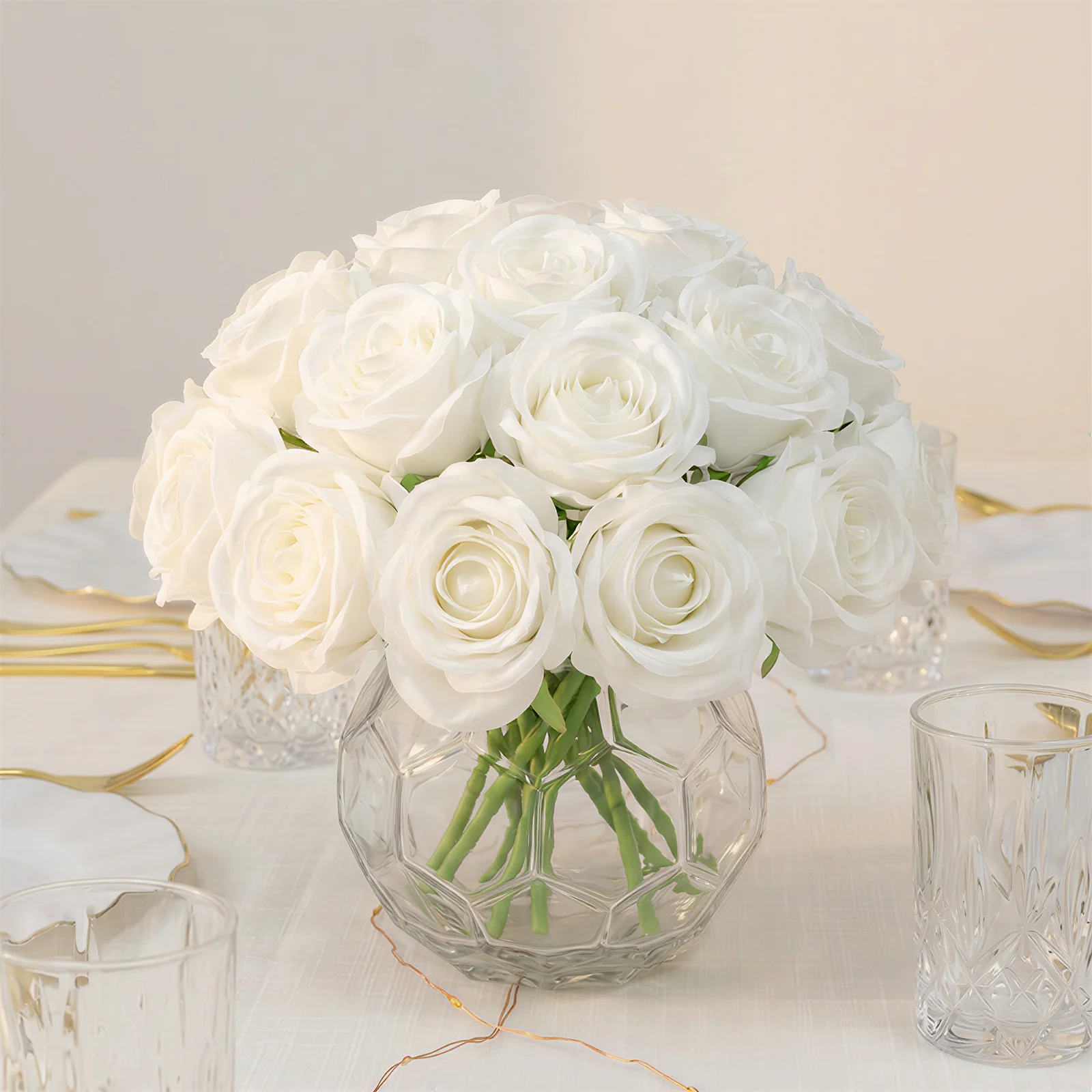 10 Pcs White Silk Roses - Realistic 12" Artificial Flowers for Arrangements & Bouquets - Image 10