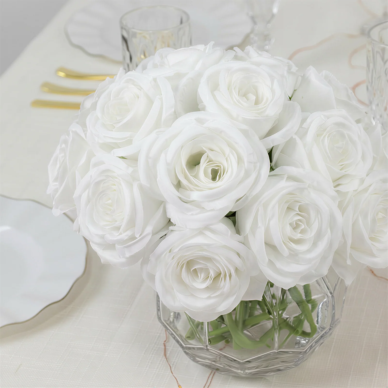 10 Pcs White Silk Roses - Realistic 12" Artificial Flowers for Arrangements & Bouquets - Image 6