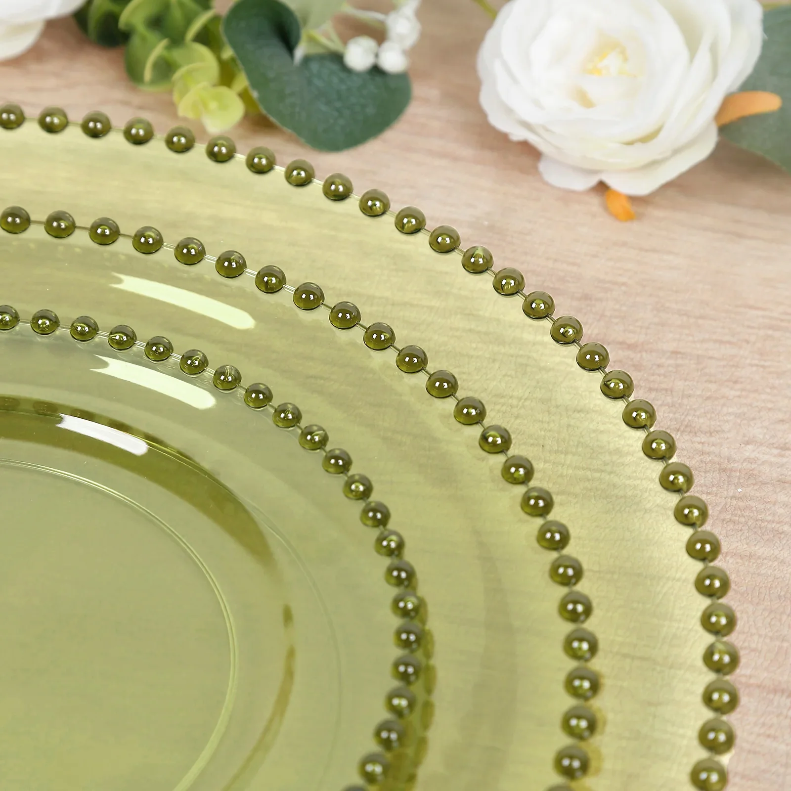 10-Pack Plastic Round Dinner Plates 10" Transparent Dusty Sage Green with Beaded Rim - Disposable Party Plates - Image 8