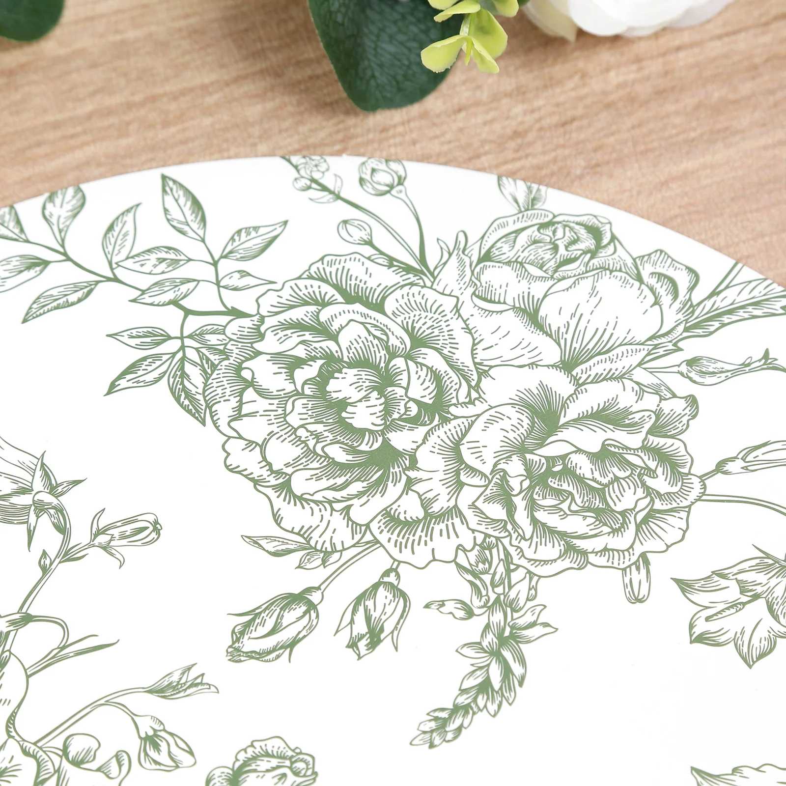 10-Pack Disposable Table Placemats in French Toile Print 13" in  Matte White/Sage Green - Classy Cardboard Placemats for Dinner Parties & Banquets - Image 7
