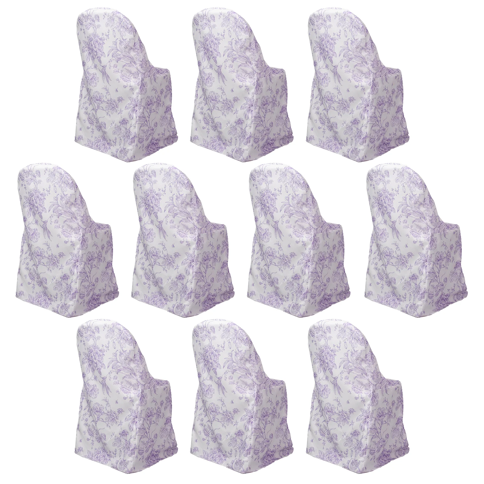 10 Pack Polyester Folding Chair Covers – White Lavender Lilac French Toile Pattern, Reusable Stain-Resistant Slip-On Slipcovers - Image 3