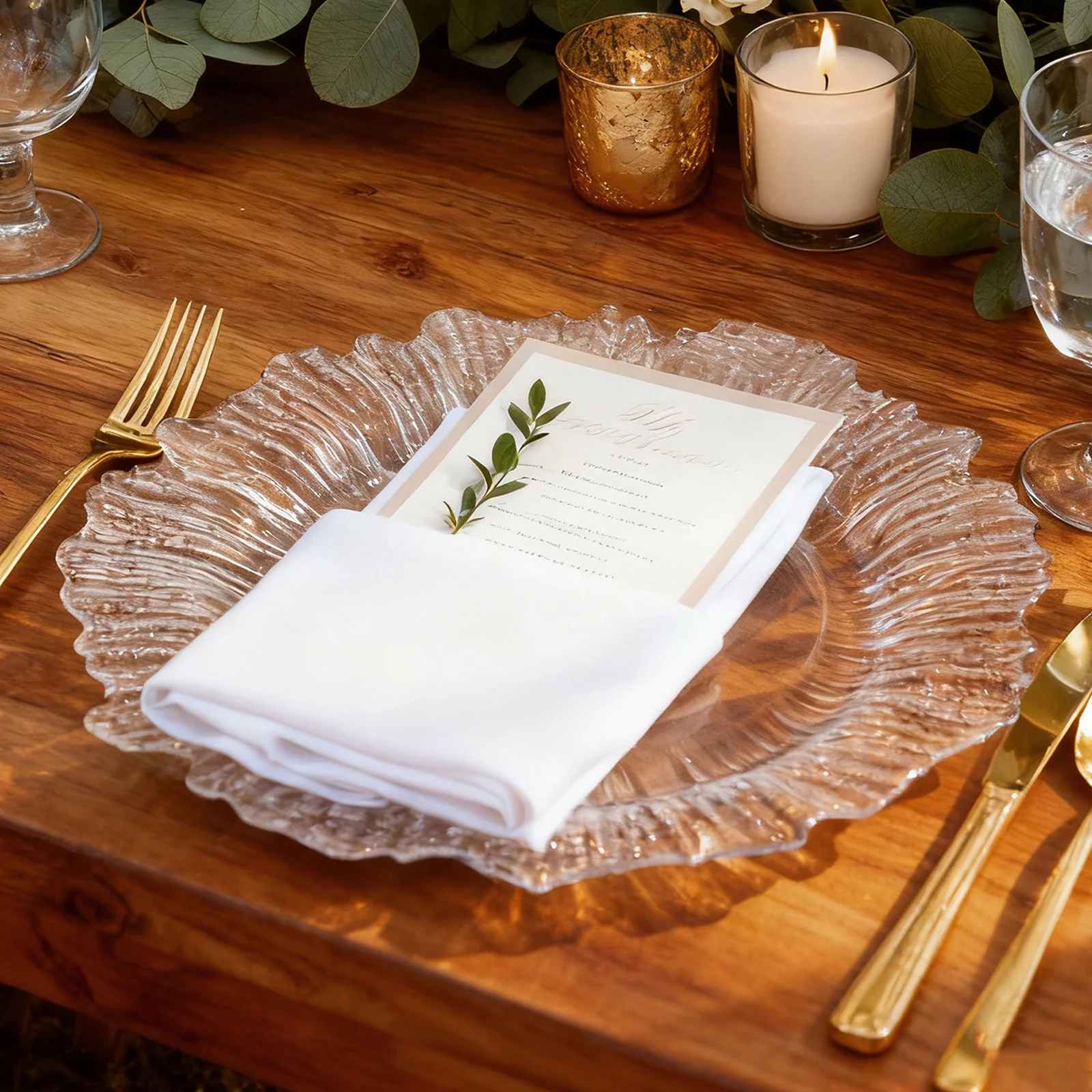 10 Pack Economy Plastic Charger Plates – 13" Clear Reef Rim Design Chargers for Weddings & Parties - Image 9