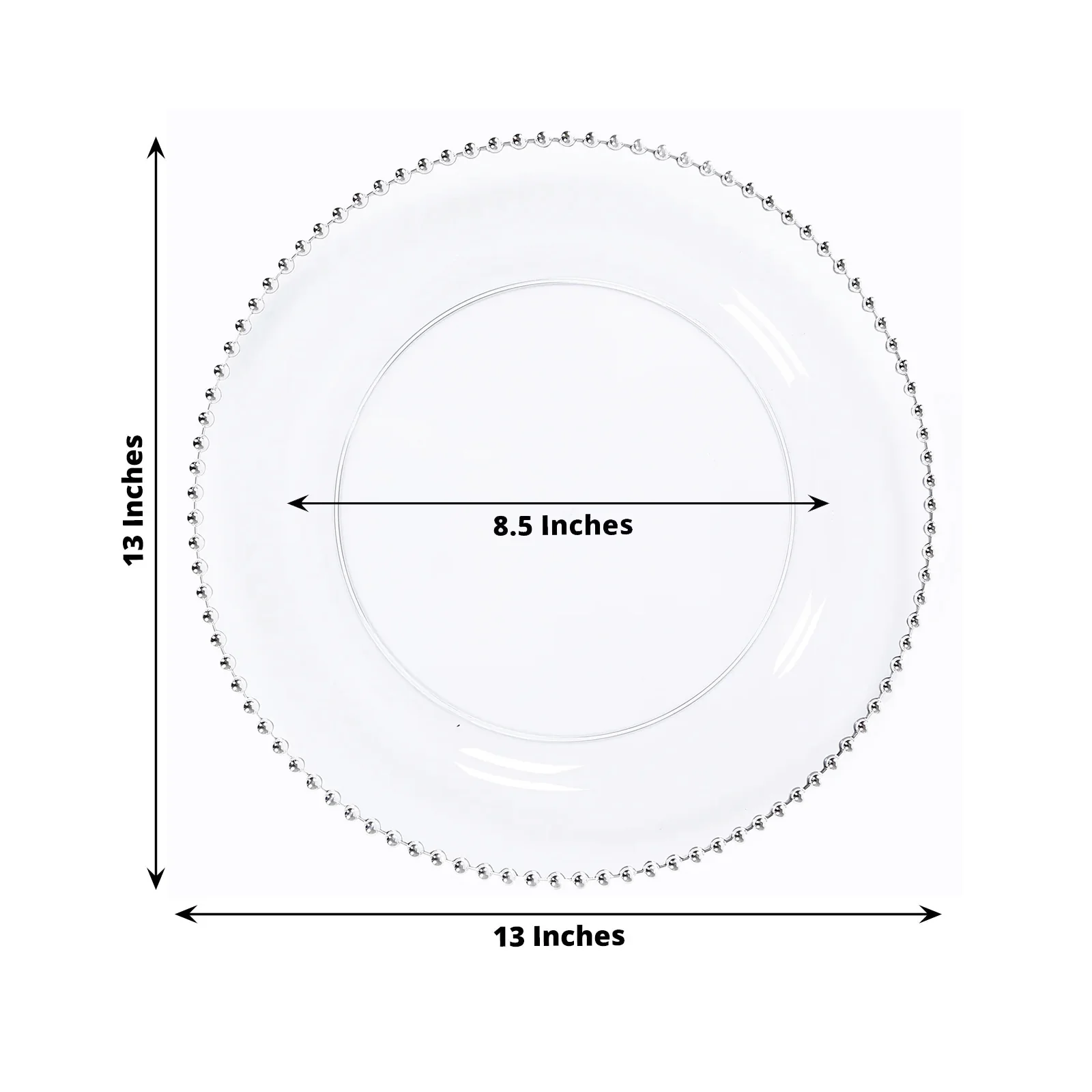 10-Pack Economy Plastic Charger Plates 13" Round Clear with Silver Beaded Rim - Stylish Dinner Party Serving Plates - Image 3