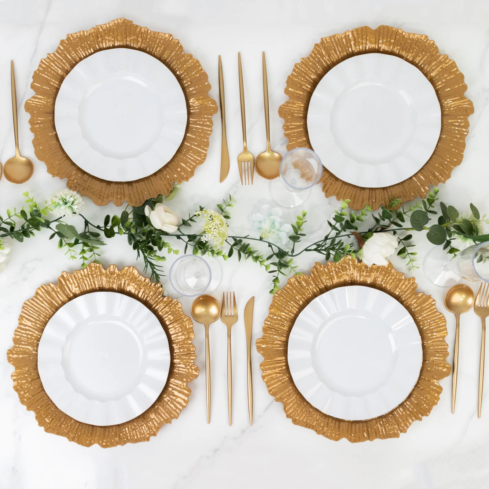 10 Pack Economy Plastic Charger Plates – 13" Gold Reef Rim Design Chargers for Weddings & Parties - Image 6