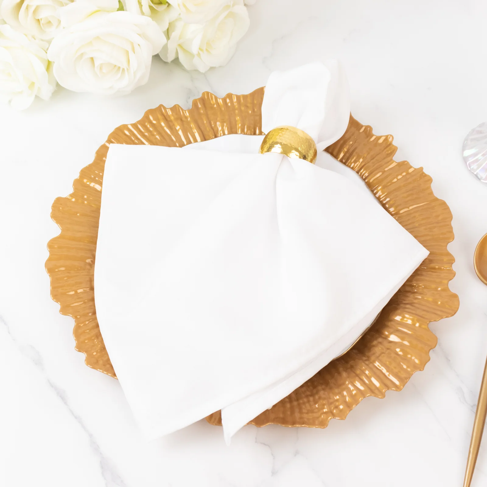 10 Pack Economy Plastic Charger Plates – 13" Gold Reef Rim Design Chargers for Weddings & Parties - Image 7