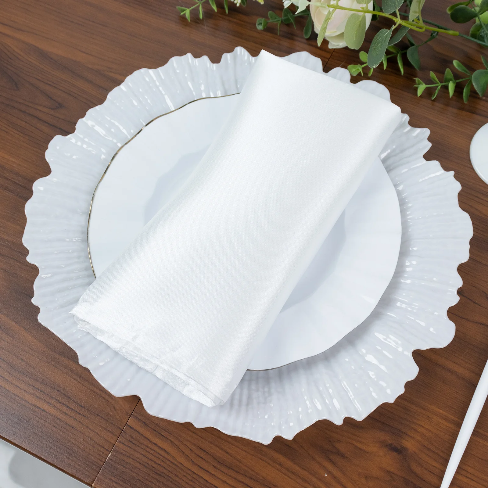 10 Pack Economy Plastic Charger Plates – 13" Pearl White Reef Rim Design Chargers for Weddings & Parties - Image 6