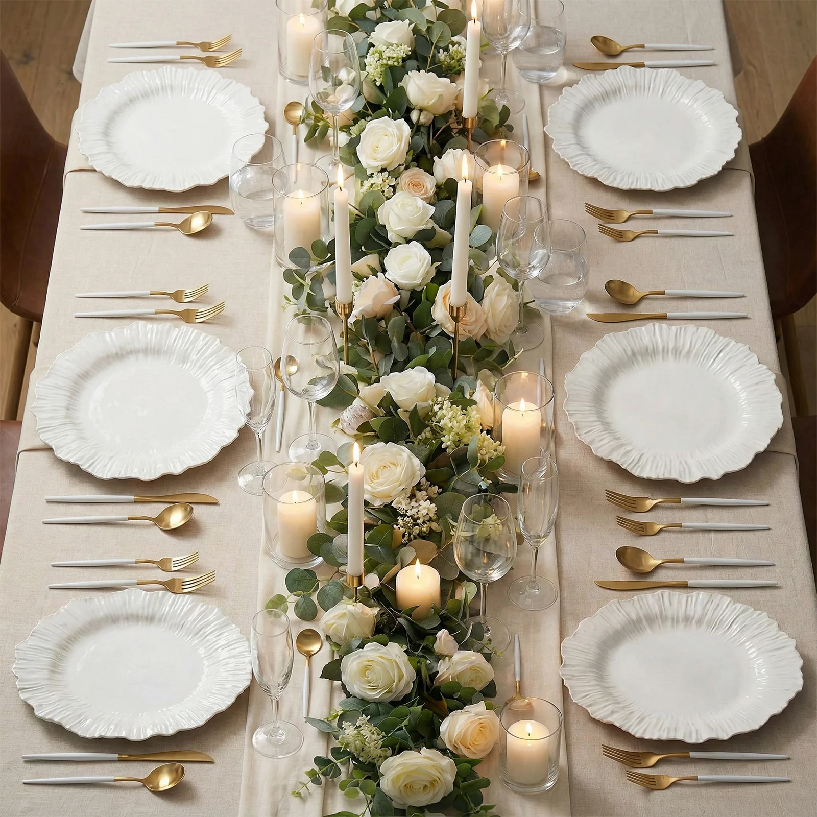 10 Pack Economy Plastic Charger Plates – 13" Pearl White Reef Rim Design Chargers for Weddings & Parties - Image 7