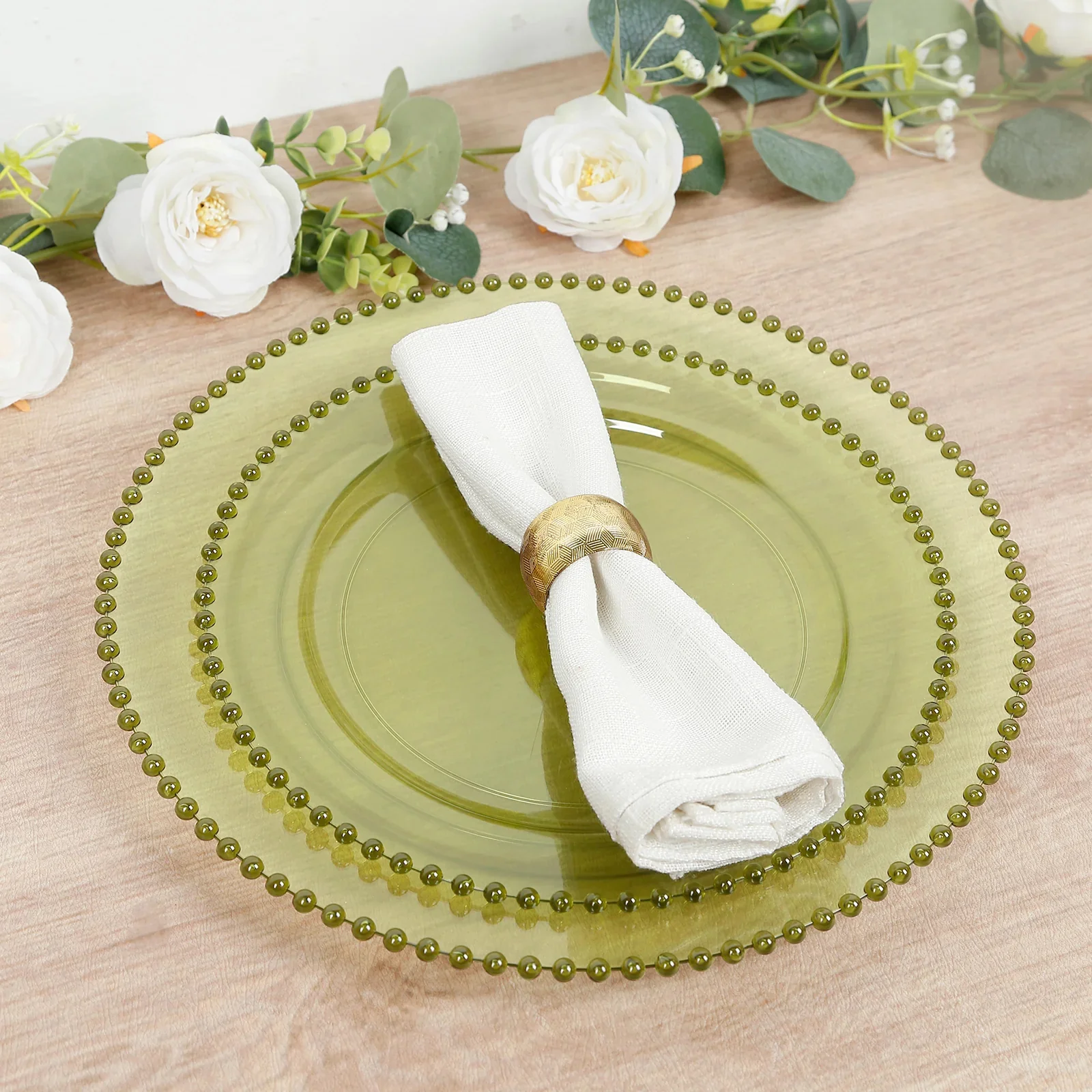 10-Pack Plastic Dessert Appetizer Plates in Transparent Dusty Sage Green with Beaded Rim, Disposable Round Salad Party Plates 8" - Image 2