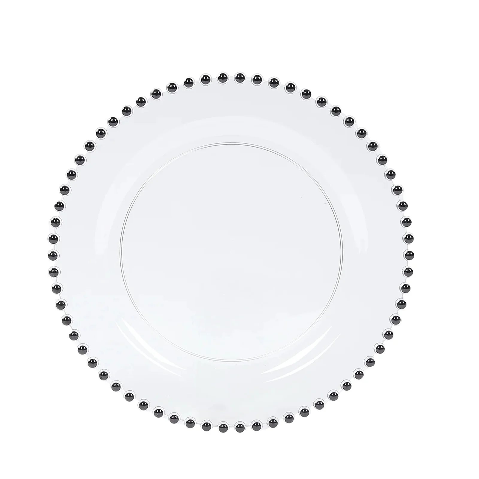 10-Pack Plastic Round Dinner Plates 10" Clear with Black Beaded Rim - Disposable Party Plates - Image 2