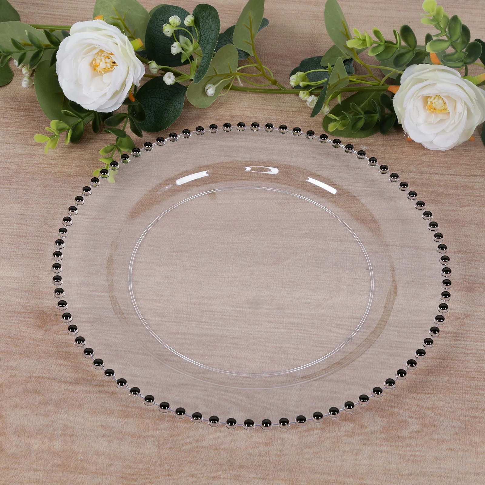 10-Pack Plastic Round Dinner Plates 10" Clear with Black Beaded Rim - Disposable Party Plates - Image 9