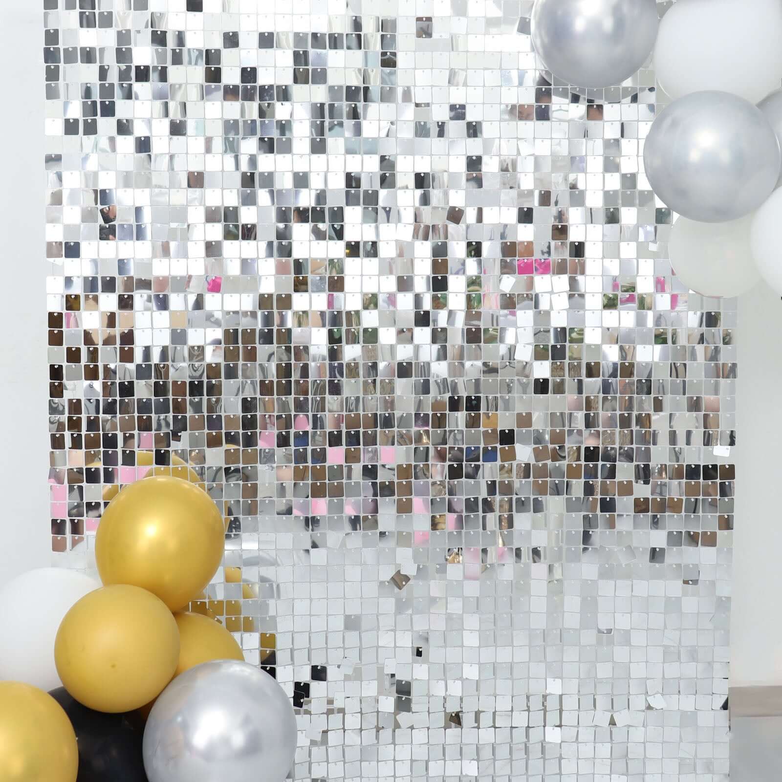 Ritzy Silver Square Sequin Shimmer Wall Photo Backdrop Panels, Party Active Spangle Wall Art Décor 10 Panels 10sq.ft - Image 2