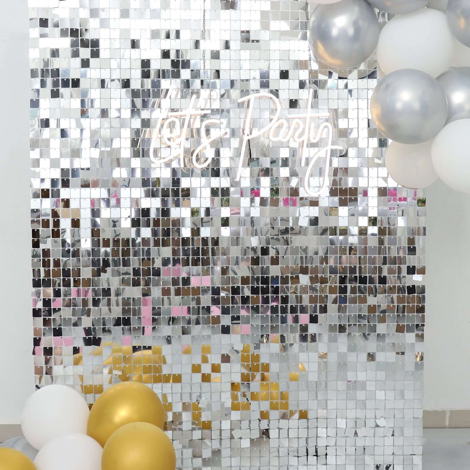 Ritzy Silver Square Sequin Shimmer Wall Photo Backdrop Panels, Party Active Spangle Wall Art Décor 10 Panels 10sq.ft - Image 9