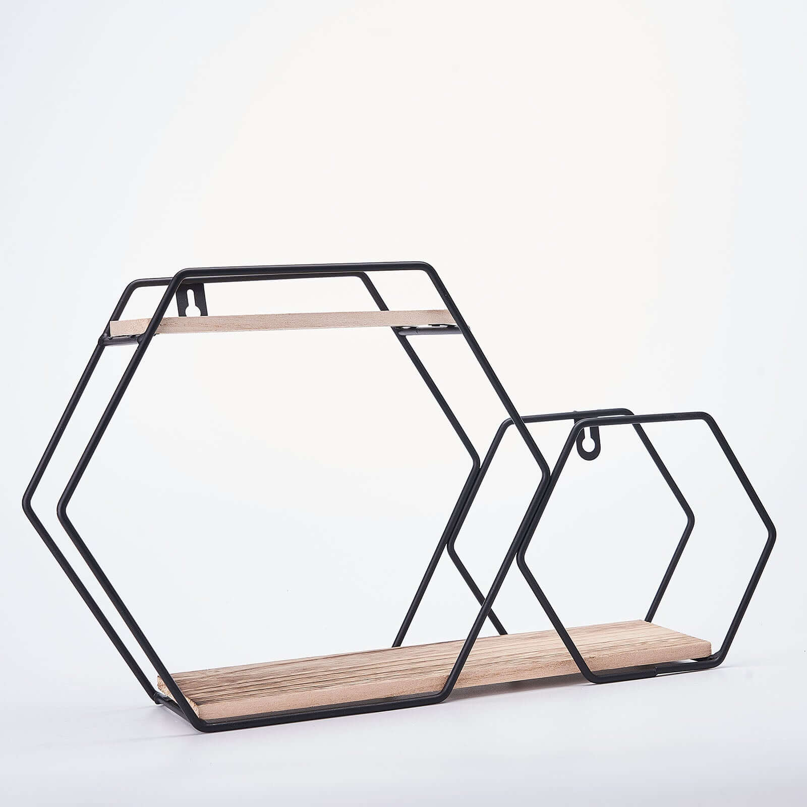 2-Tier Hexagon Floating Shelf, Dessert Display Stand With Black Double Geometric Design 10"x17" - Image 7