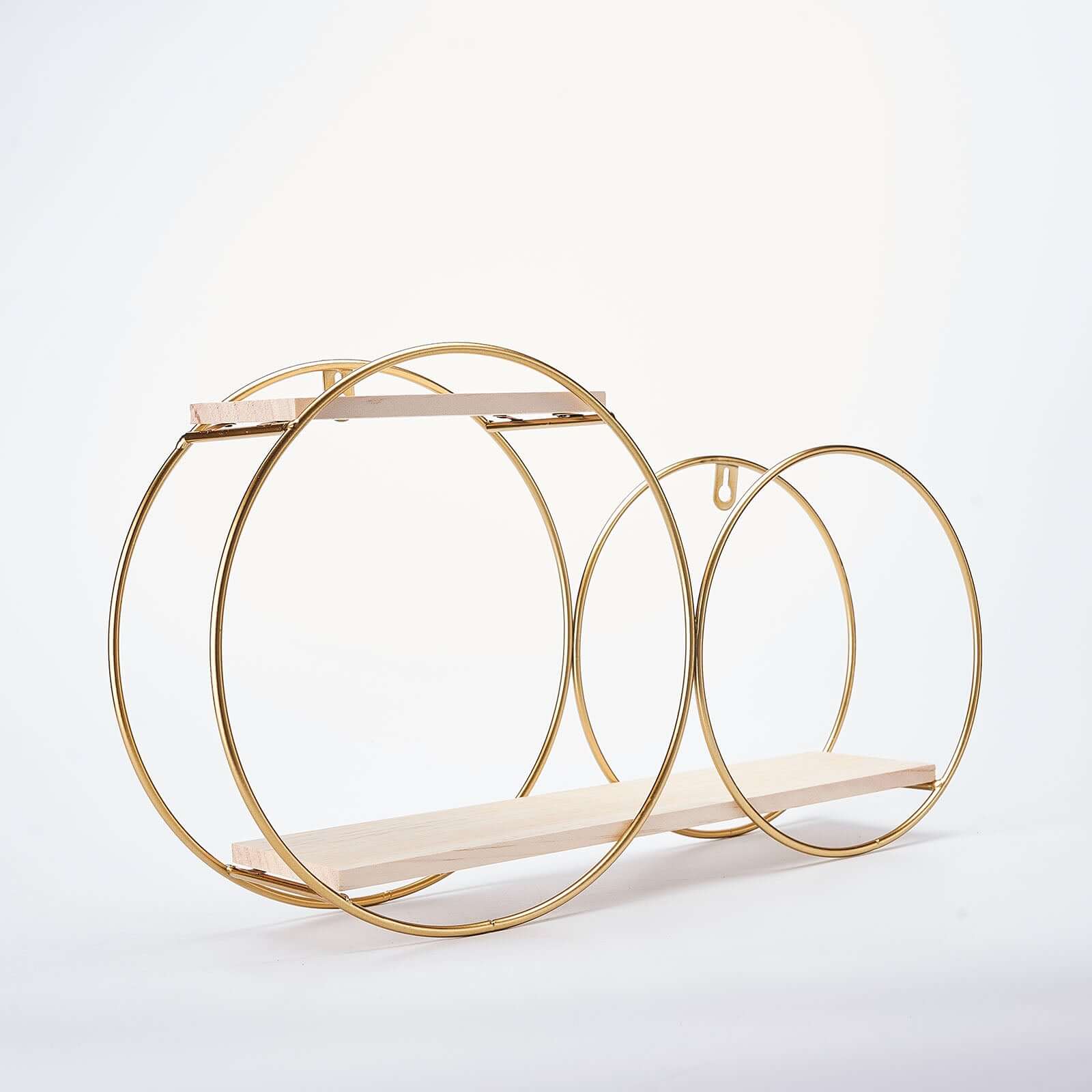 2-Tier Round Floating Shelf, Dessert Display Stand, Hanging Wall Shelf Gold With Double Hoop Design 10"x18" - Image 7
