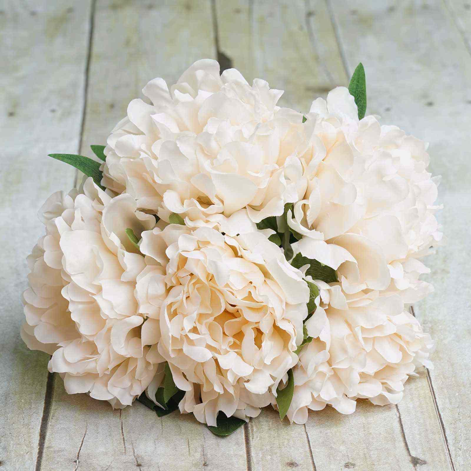Blush Cream Real Touch Artificial Silk Peonies Flower Bouquet 11" - Image 2