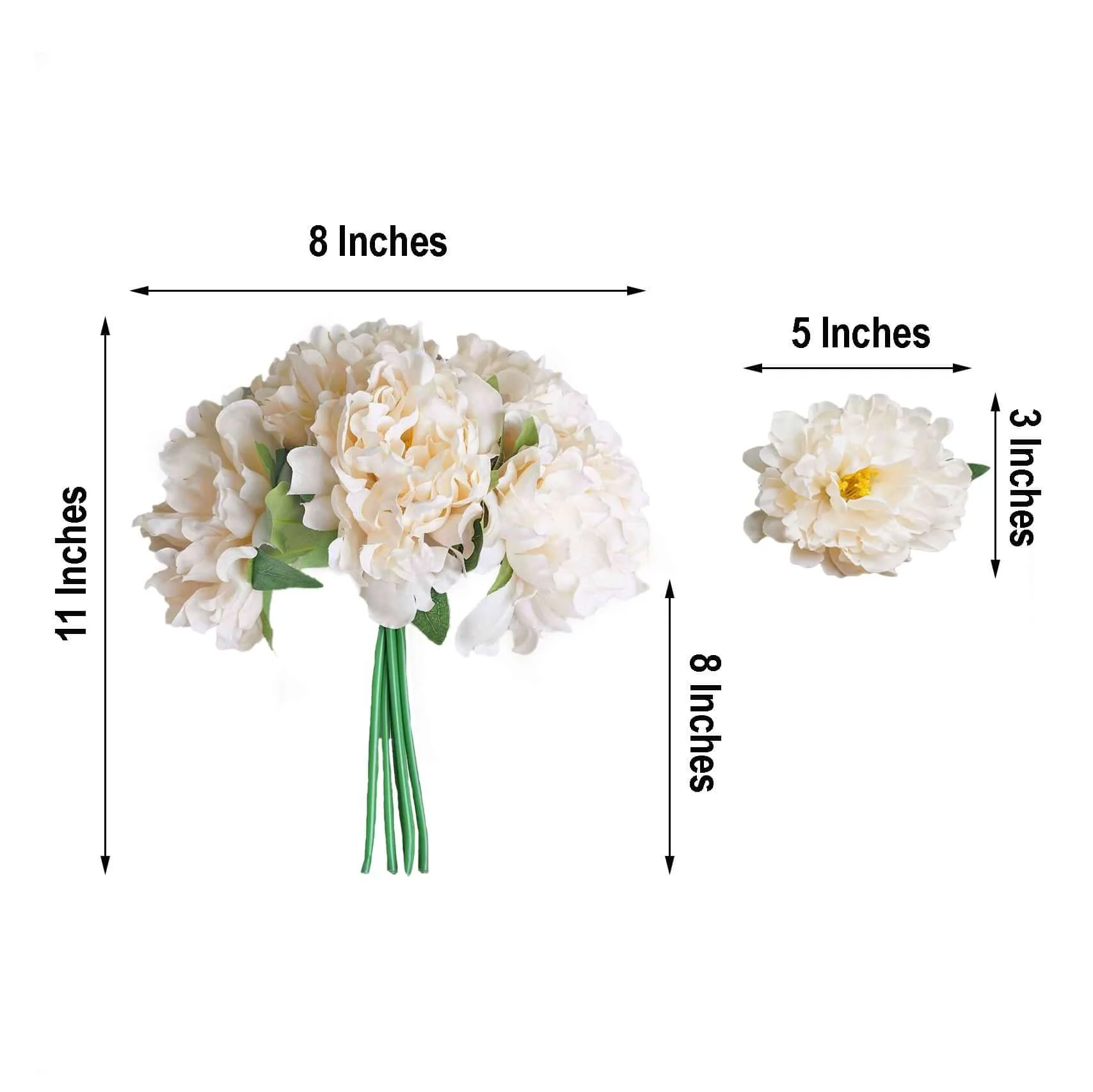 Blush Cream Real Touch Artificial Silk Peonies Flower Bouquet 11" - Image 3