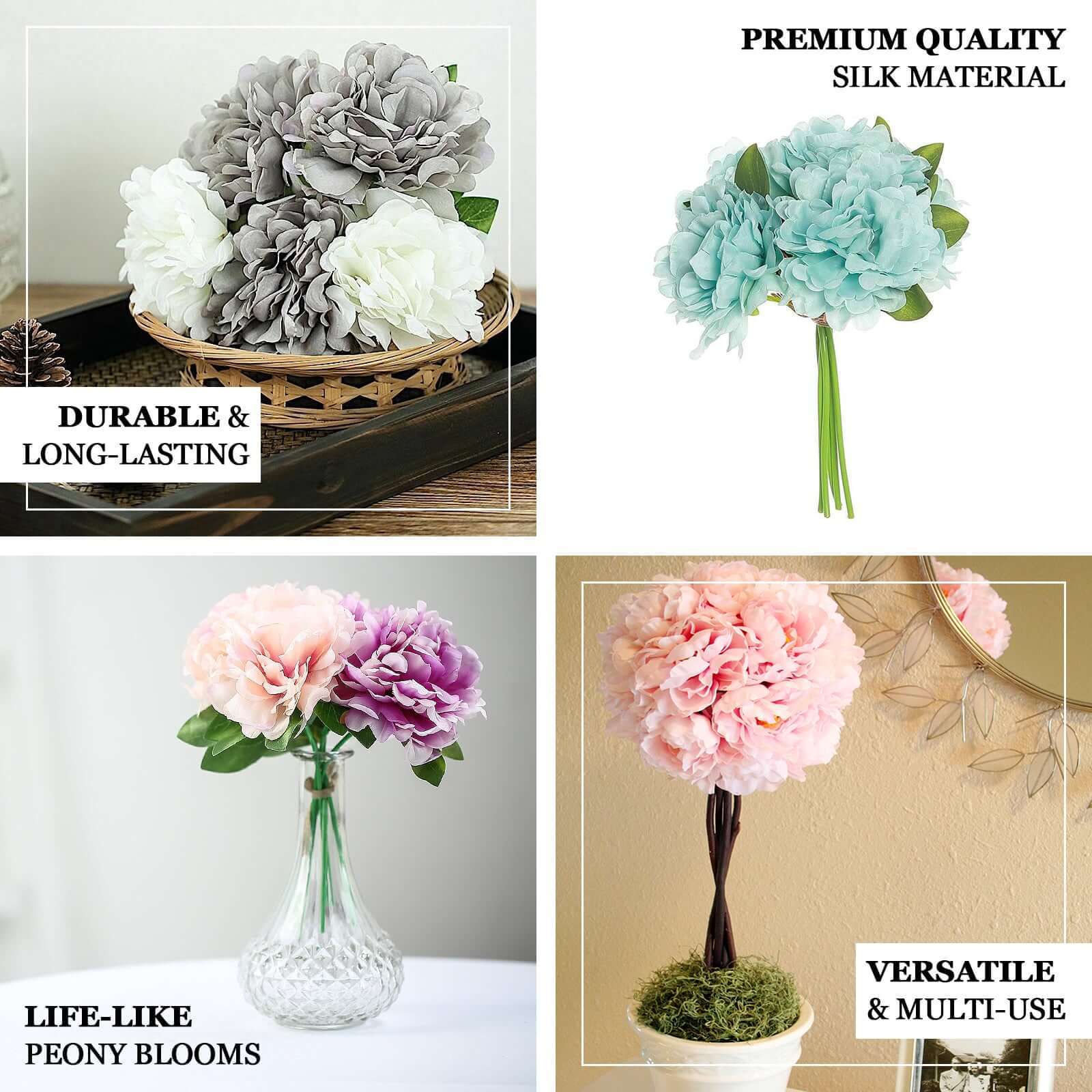 Blush Cream Real Touch Artificial Silk Peonies Flower Bouquet 11" - Image 4