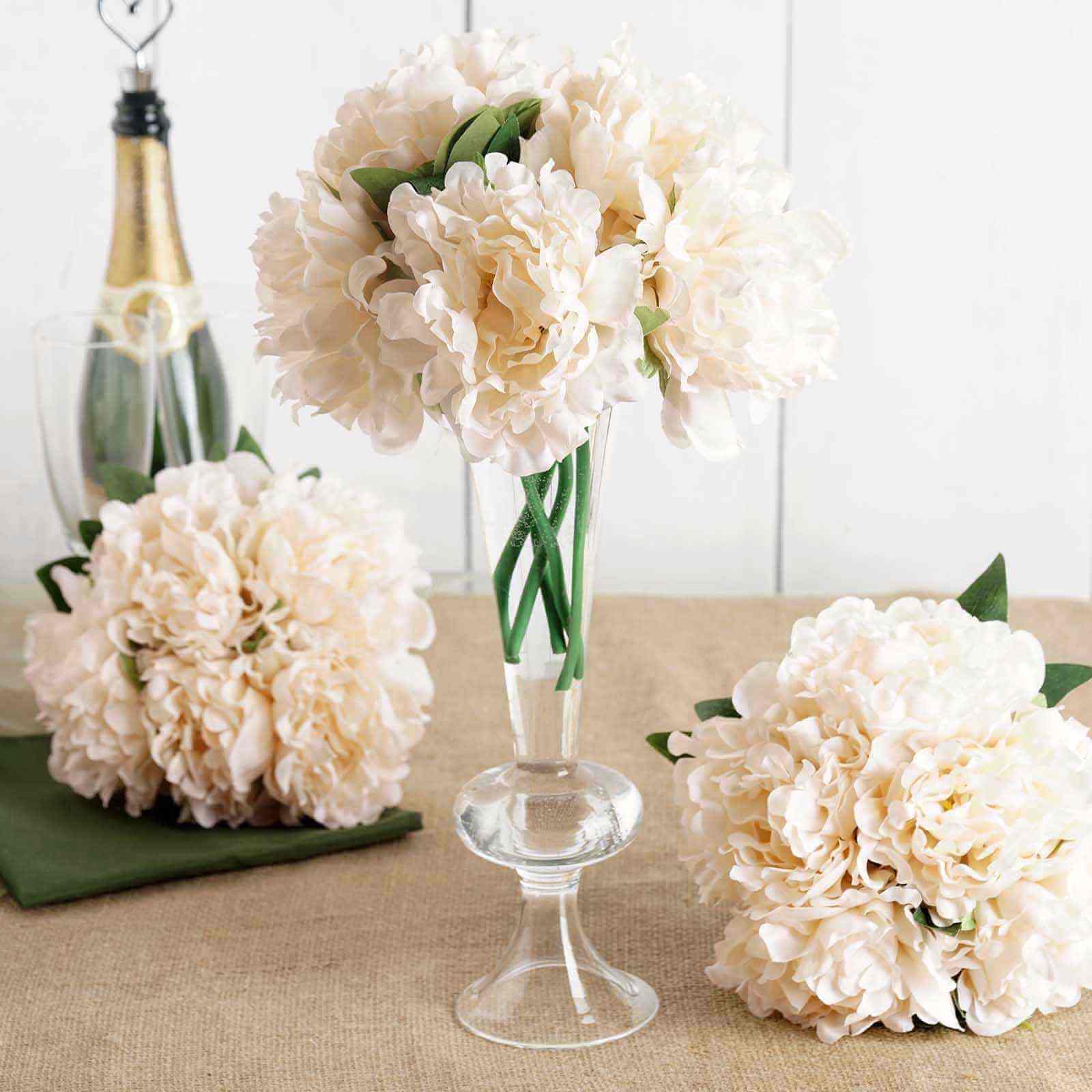 Blush Cream Real Touch Artificial Silk Peonies Flower Bouquet 11" - Image 8