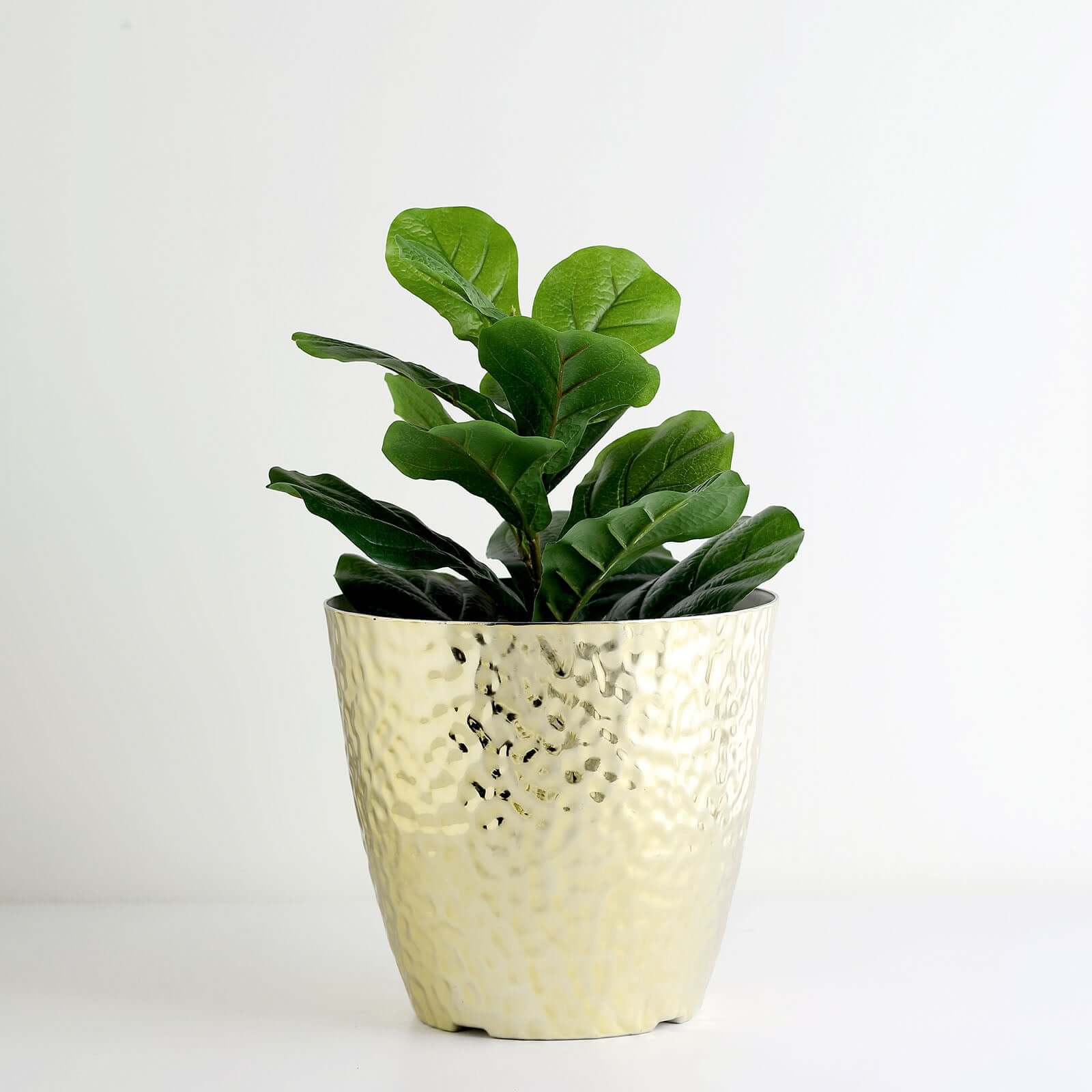 Gold Hammered Design Large Indoor Flower Plant Pot, Decorative Greenery Planter 11" - Image 2