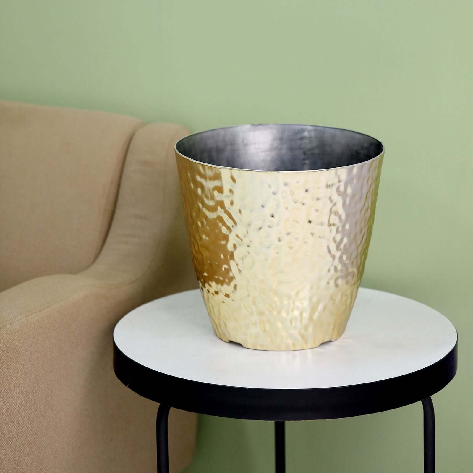 Gold Hammered Design Large Indoor Flower Plant Pot, Decorative Greenery Planter 11" - Image 7