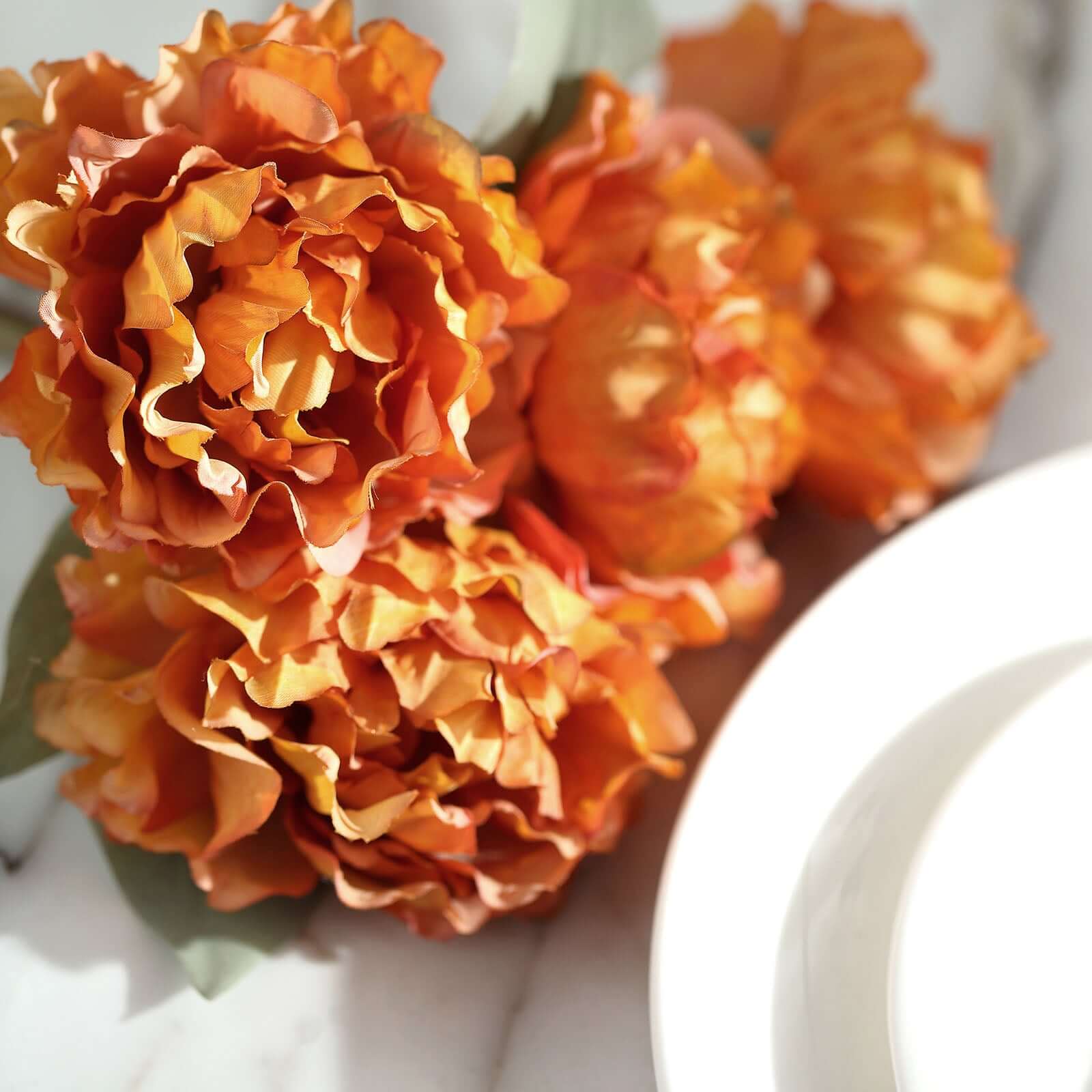 Orange Real Touch Artificial Silk Peonies Flower Bouquet 11" - Image 2