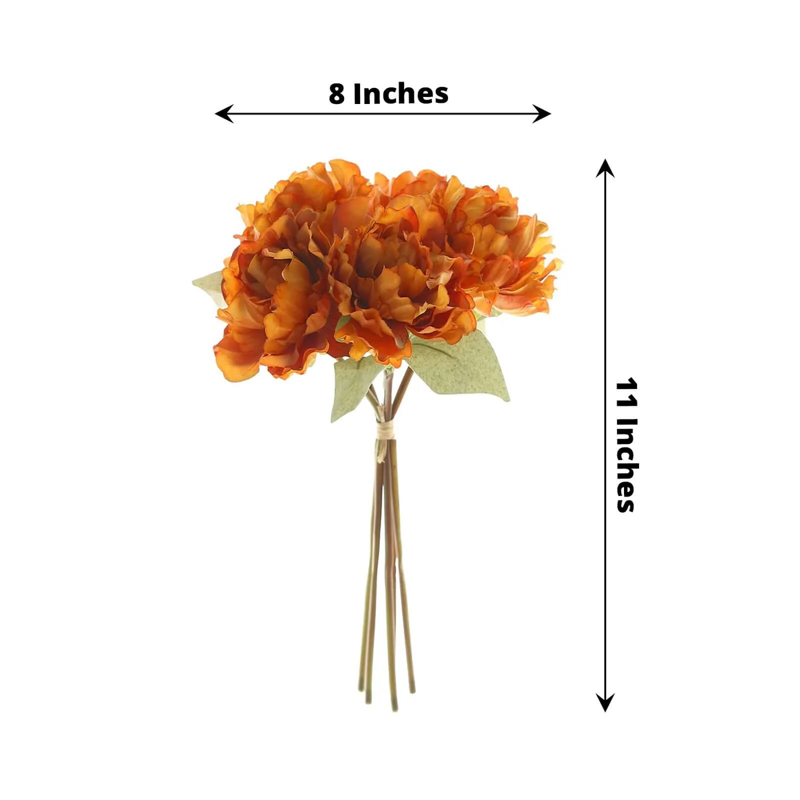 Orange Real Touch Artificial Silk Peonies Flower Bouquet 11" - Image 3