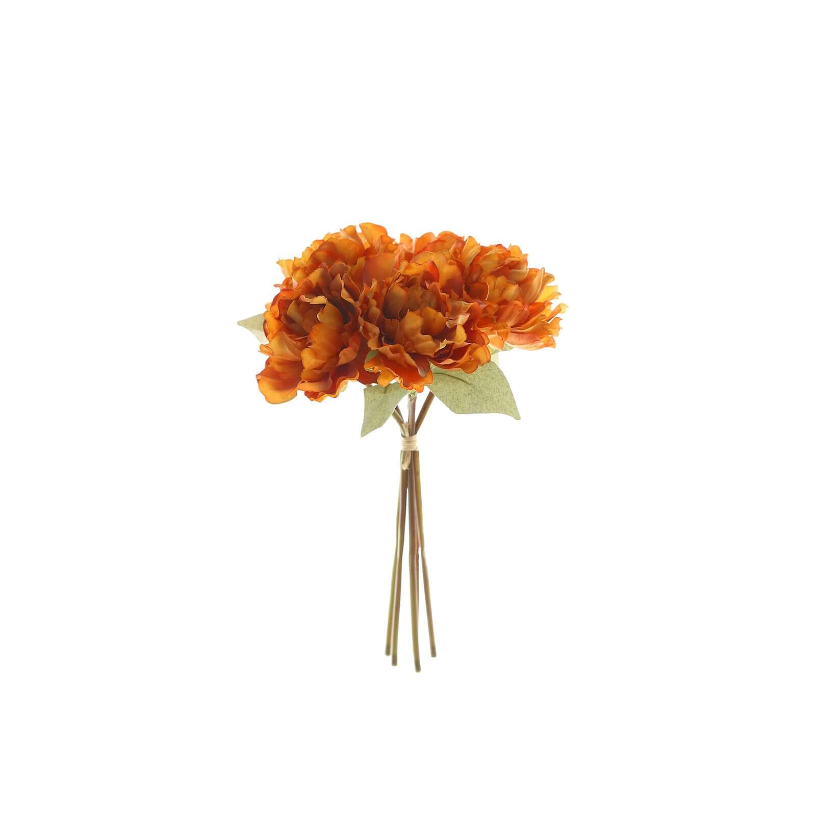 Orange Real Touch Artificial Silk Peonies Flower Bouquet 11" - Image 6