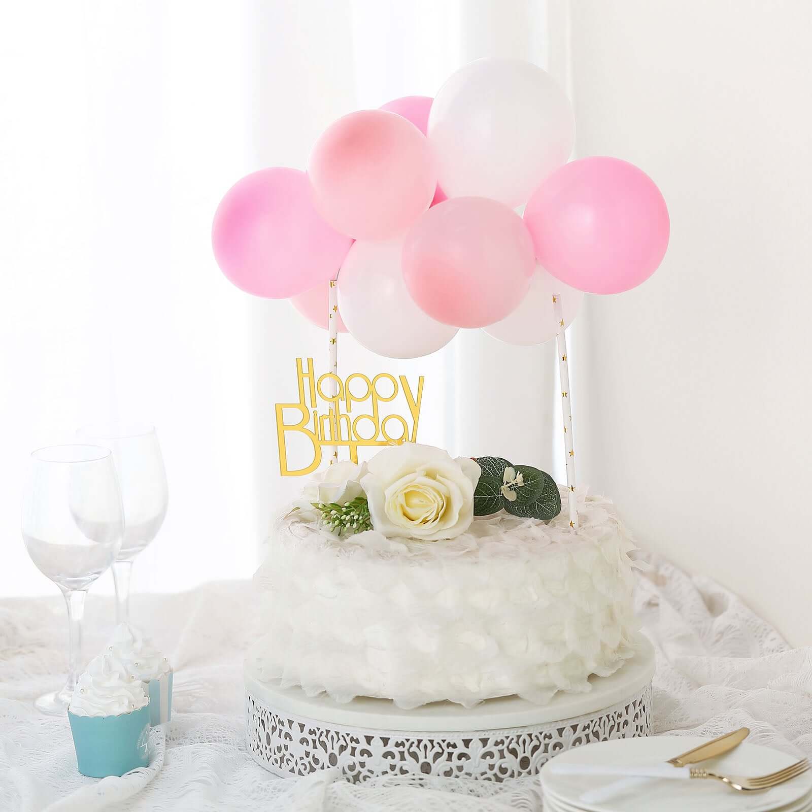 11 Pcs Balloon Cake Topper Blush, Pink and White - Vibrant Clustered Mini Garland Cake Inserts for DIY Party Decorations - Image 8