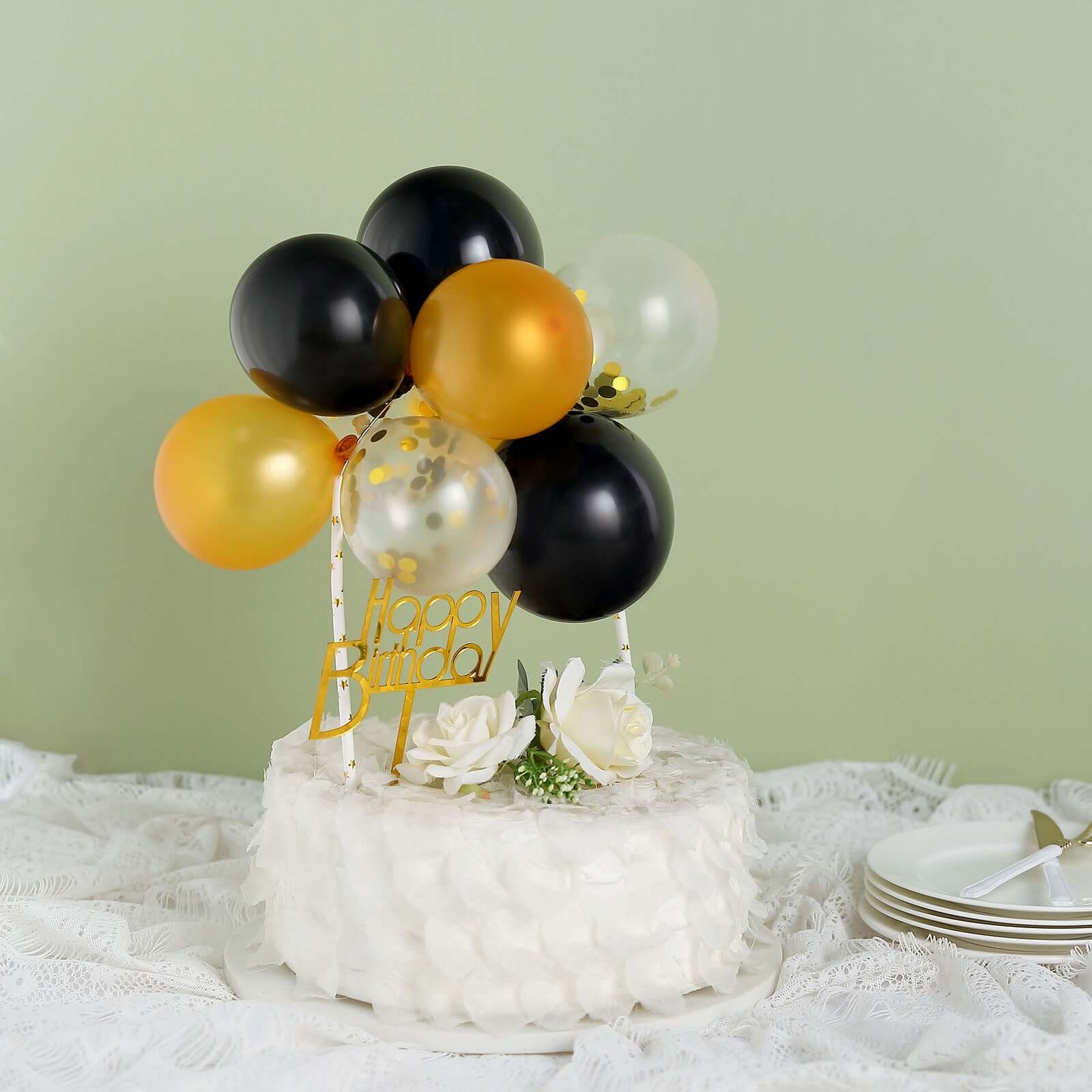 11 Pcs Confetti Balloon Cake Topper Black, Clear and Gold - Vibrant Clustered Mini Garland Cake Inserts for DIY Party Decorations - Image 10