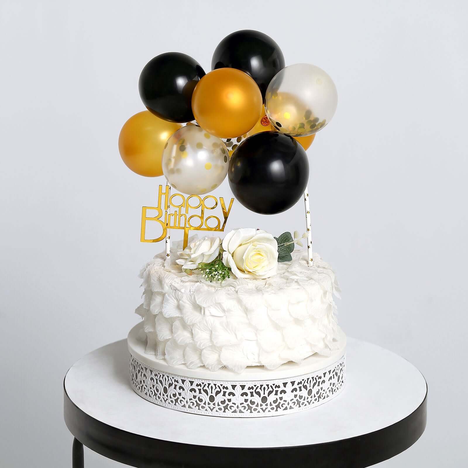 11 Pcs Confetti Balloon Cake Topper Black, Clear and Gold - Vibrant Clustered Mini Garland Cake Inserts for DIY Party Decorations - Image 12