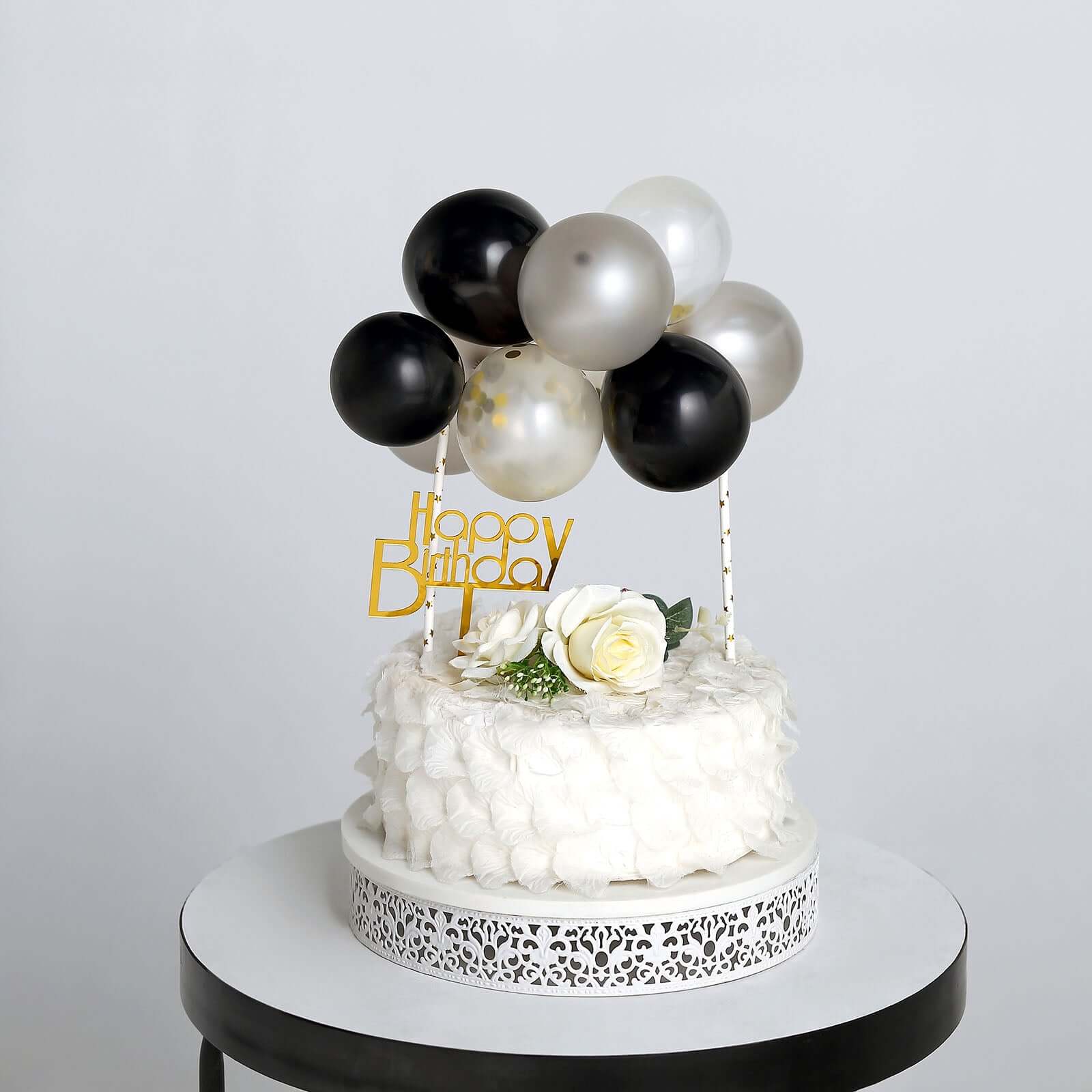 11 Pcs Confetti Balloon Cake Topper Kit Black, Silver and Clear - Vibrant Clustered Mini Garland Cake Inserts for DIY Party Decorations - Image 11